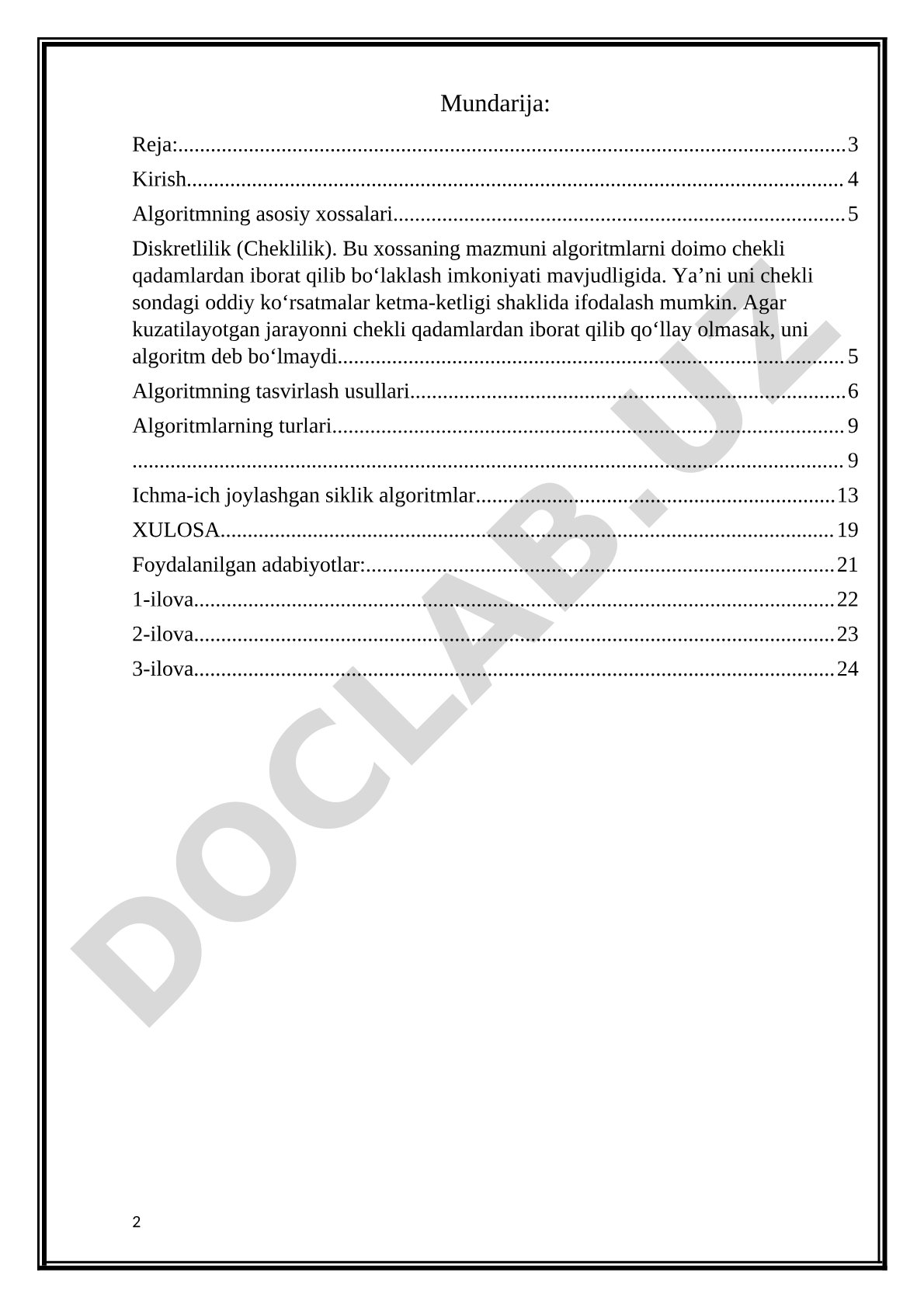Algoritmlar ularning xossalari va tasvirlash usullari