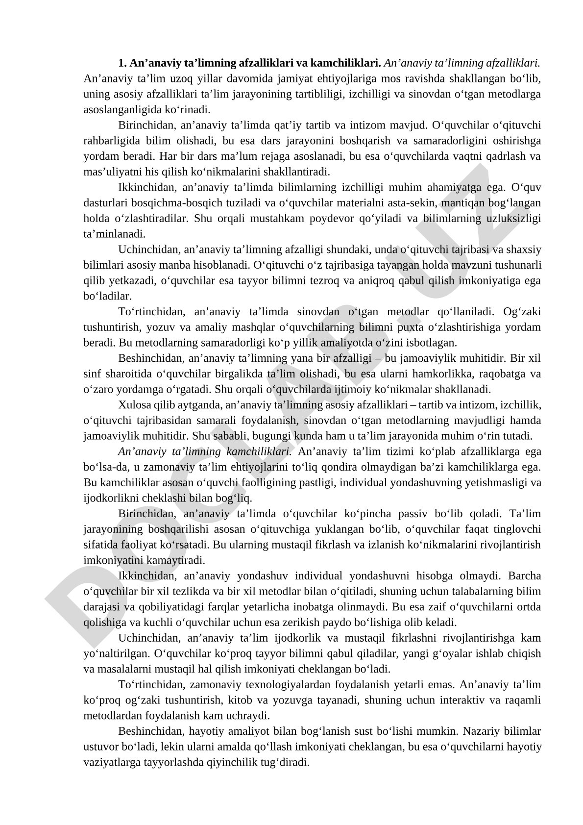 An’anaviy ta’limning afzalliklari va kamchiliklari
