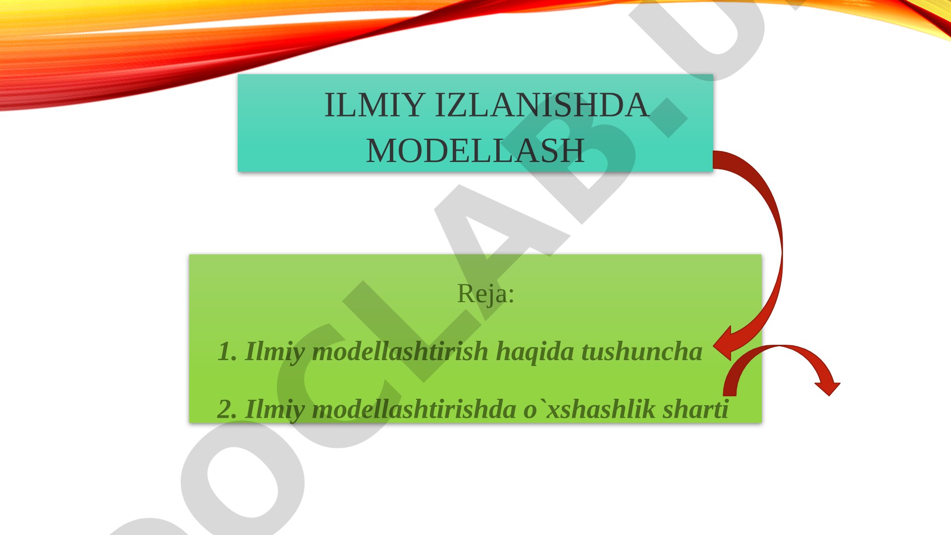Ilmiy modellashtirish tushunchasi va o'xshashlik sharti haqida taqdimot