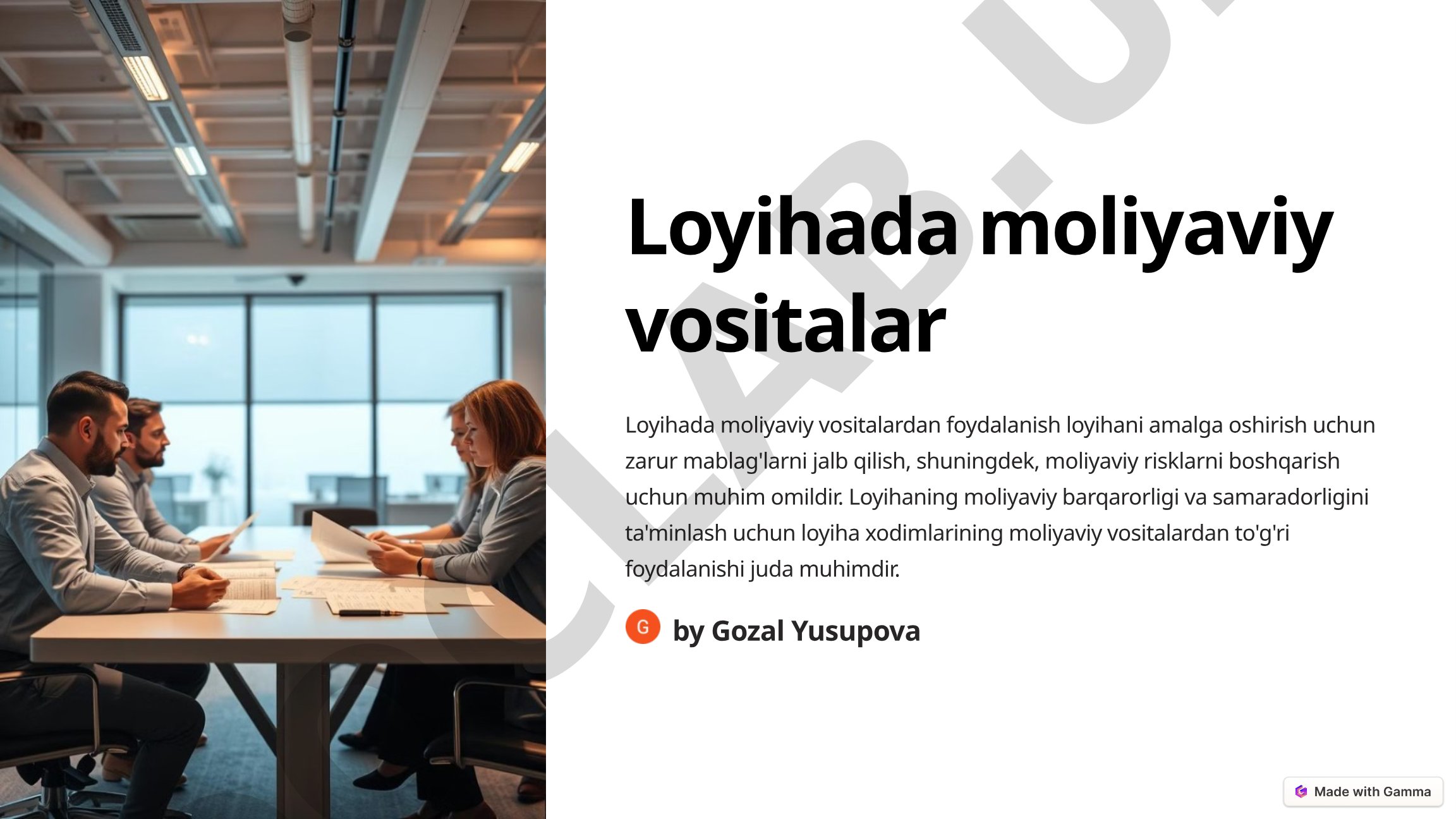 Loyihada moliyaviy vositalar, ularning turlari, foydalanish va tanlash mezonlari haqida