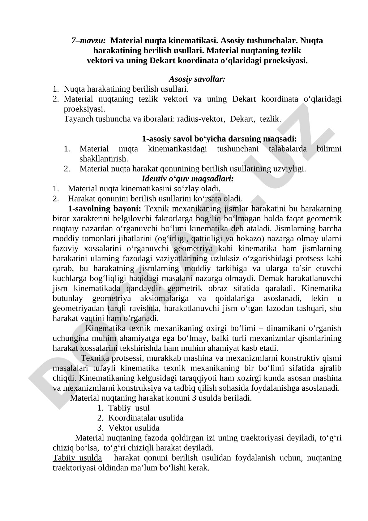 Material nuqta kinematikasi