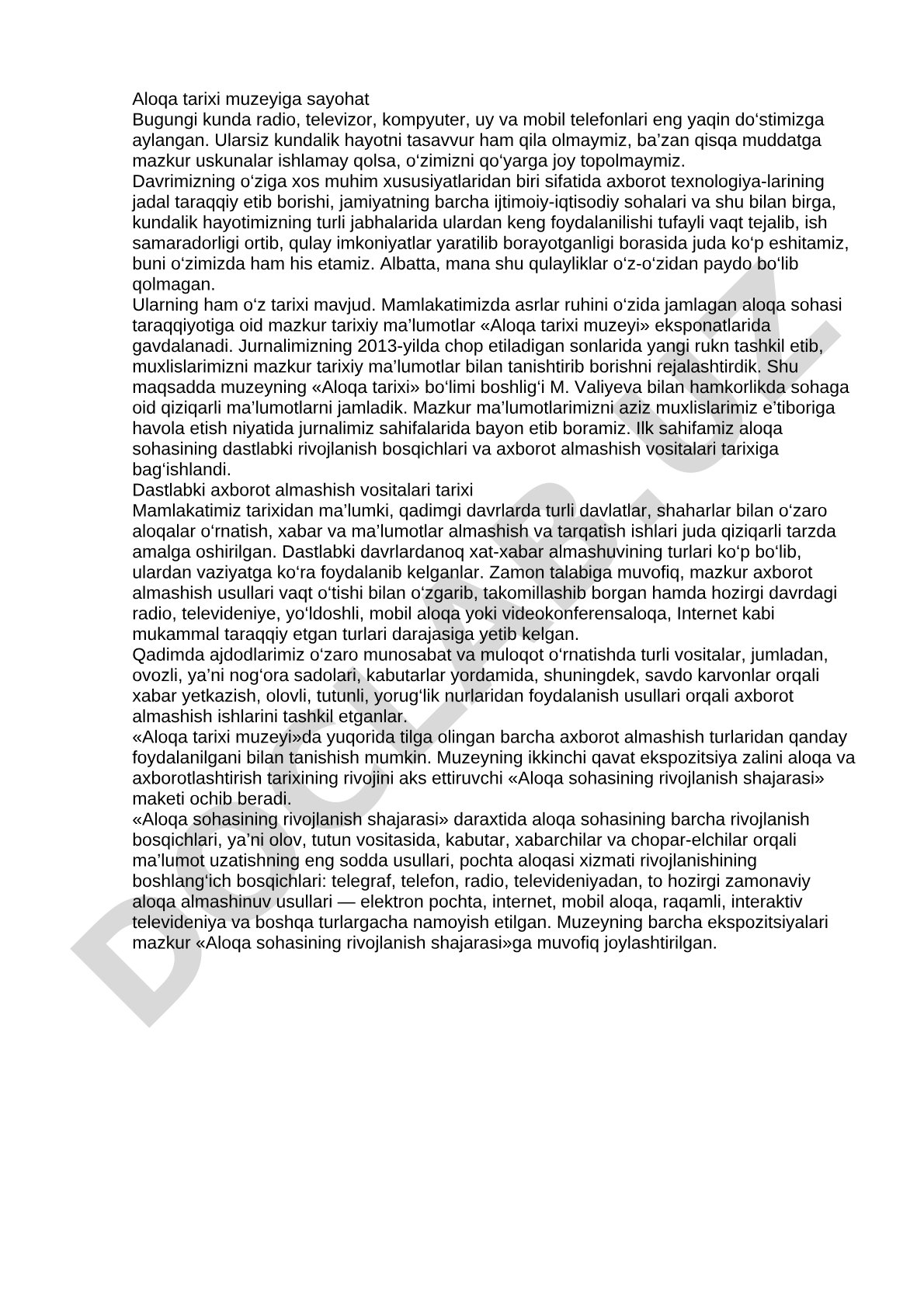 Aloqa tarixi muzeyiga sayohat