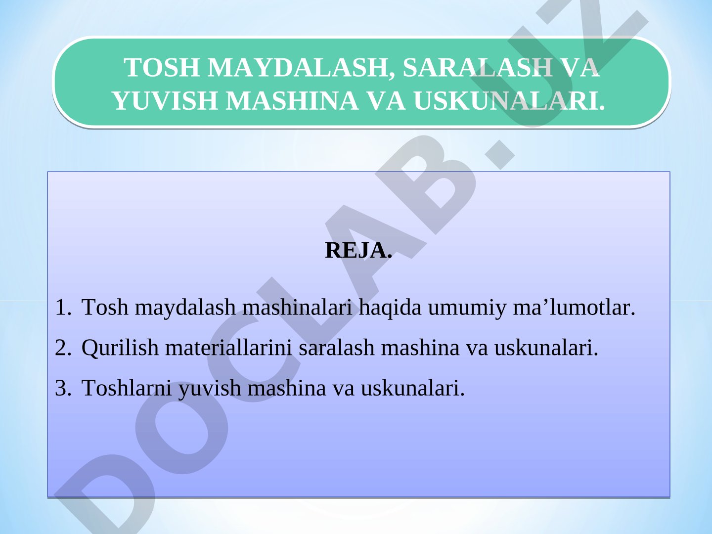 Tosh maydalash, saralash va yuvish mashina va uskunalari