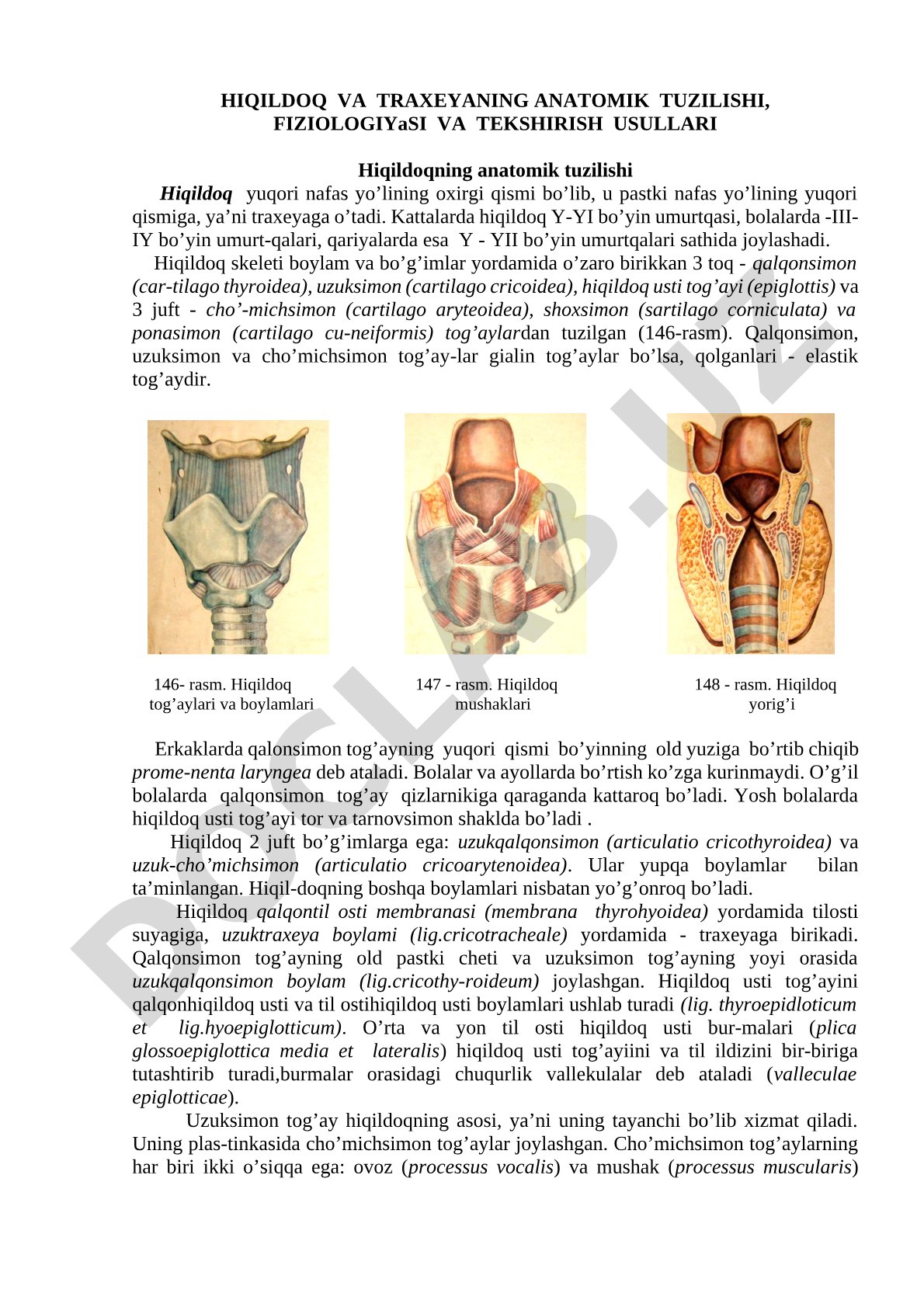 Hiqildoq va traxeyaning anatomik tuzilishi, fiziologiyasi va tekshirish usullari
