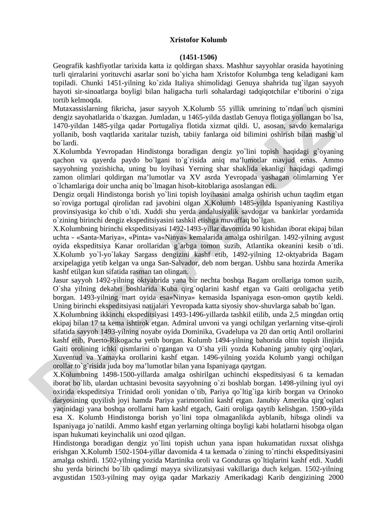 Xristofor Kolumb hayoti va sayohatlari