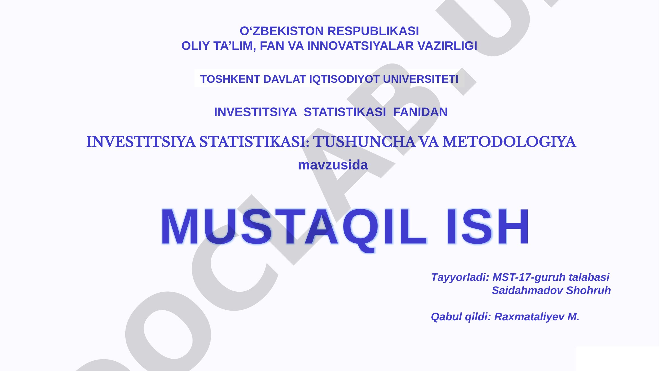 Investitsiya statistikasi: tushuncha va metodologiya