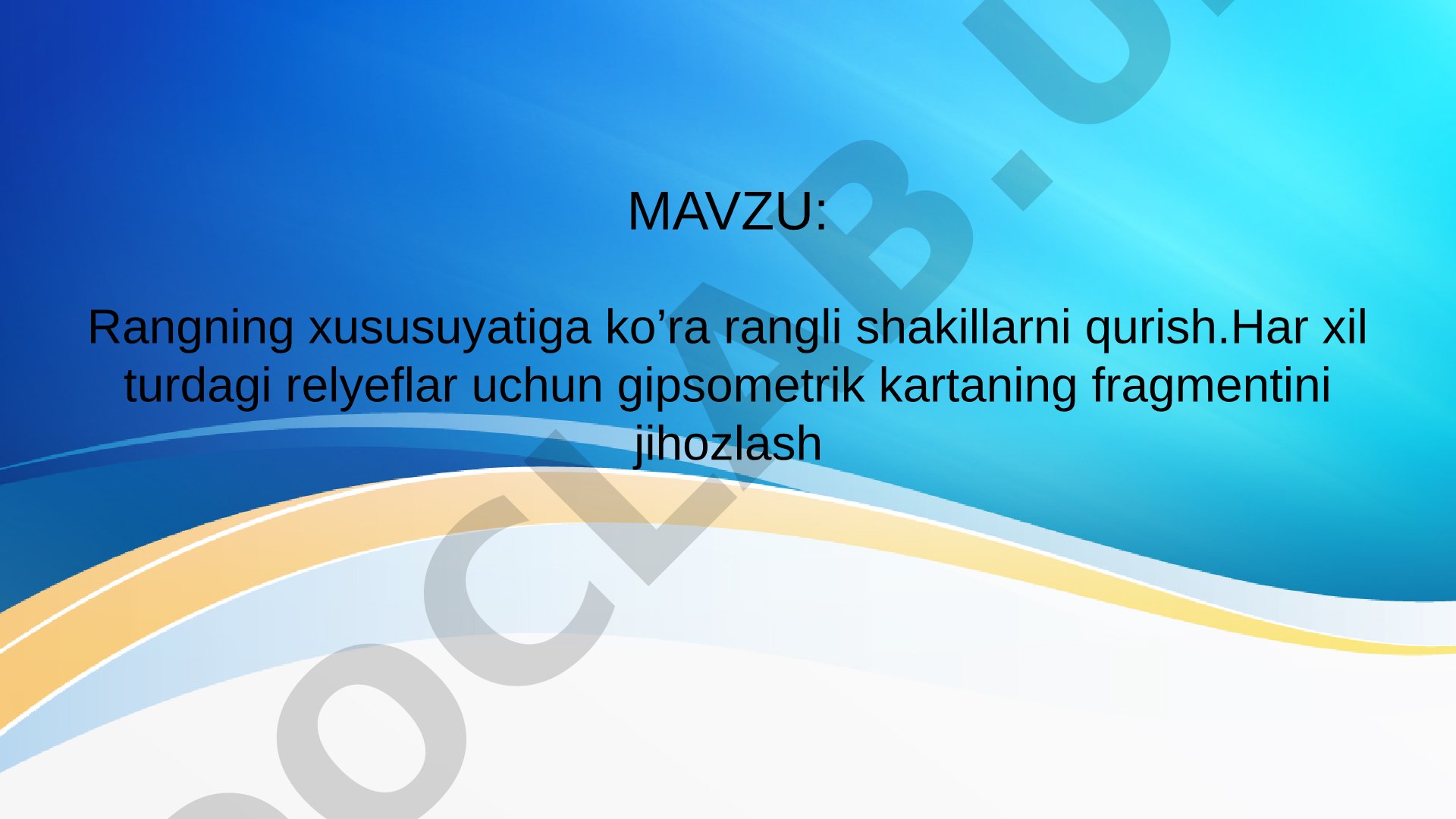 Rangning xususuyatiga ko'ra rangli shakillarni qurish. Har xil turdagi relyeflar uchun gipsometrik kartaning fragmentini jihozlash