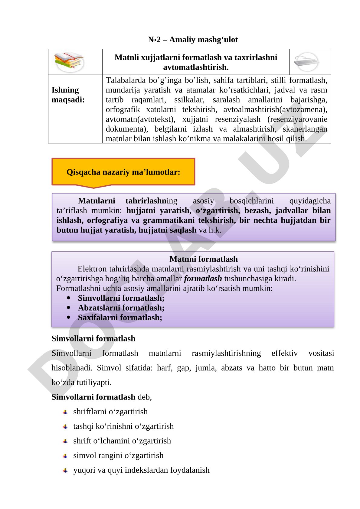 Matnli xujjatlarni formatlash va taxrirlashni avtomatlashtirish