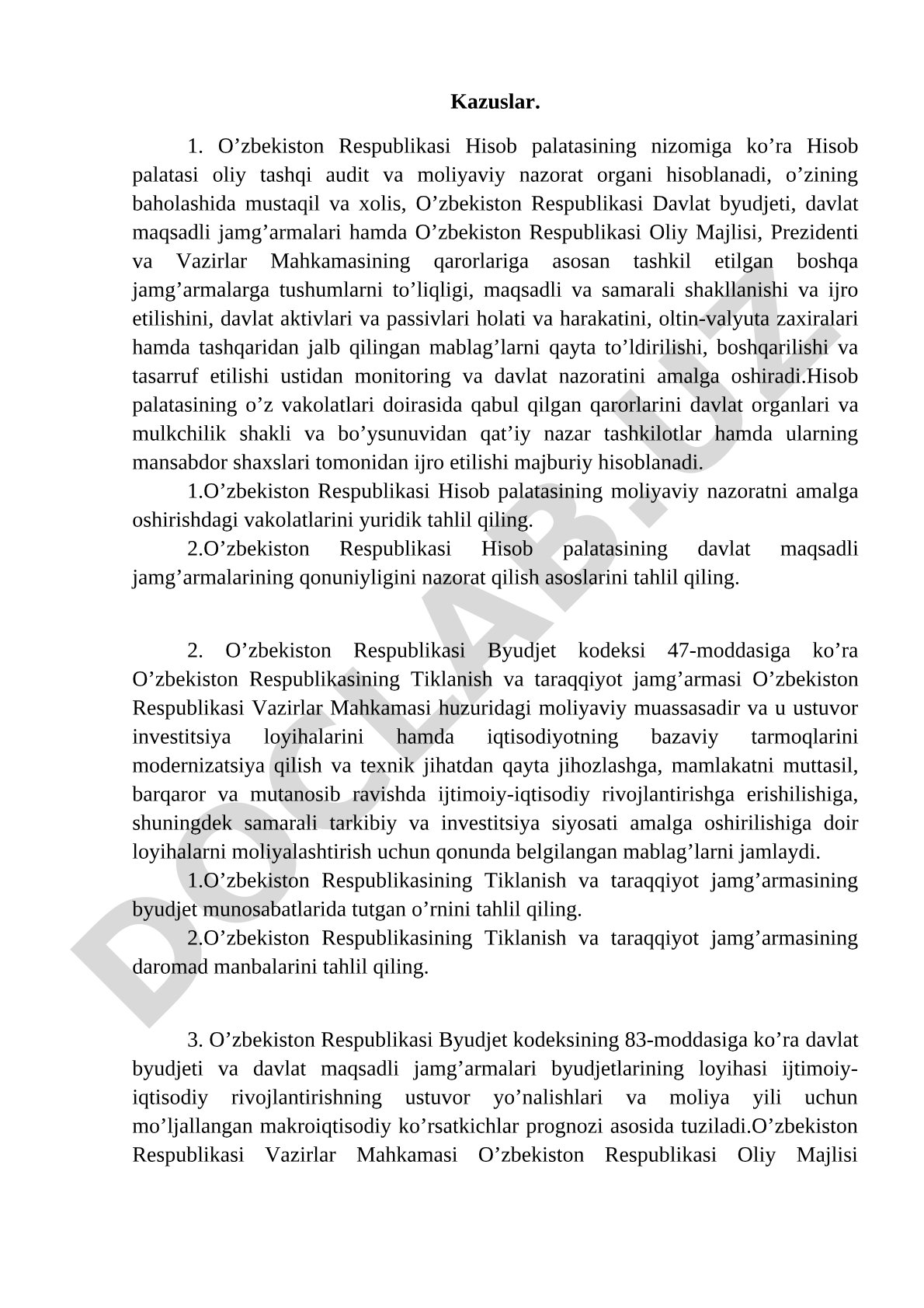 Kazuslar: Hisob palatasining vakolatlari va maqsadli jamg'armalar ustidan nazorat