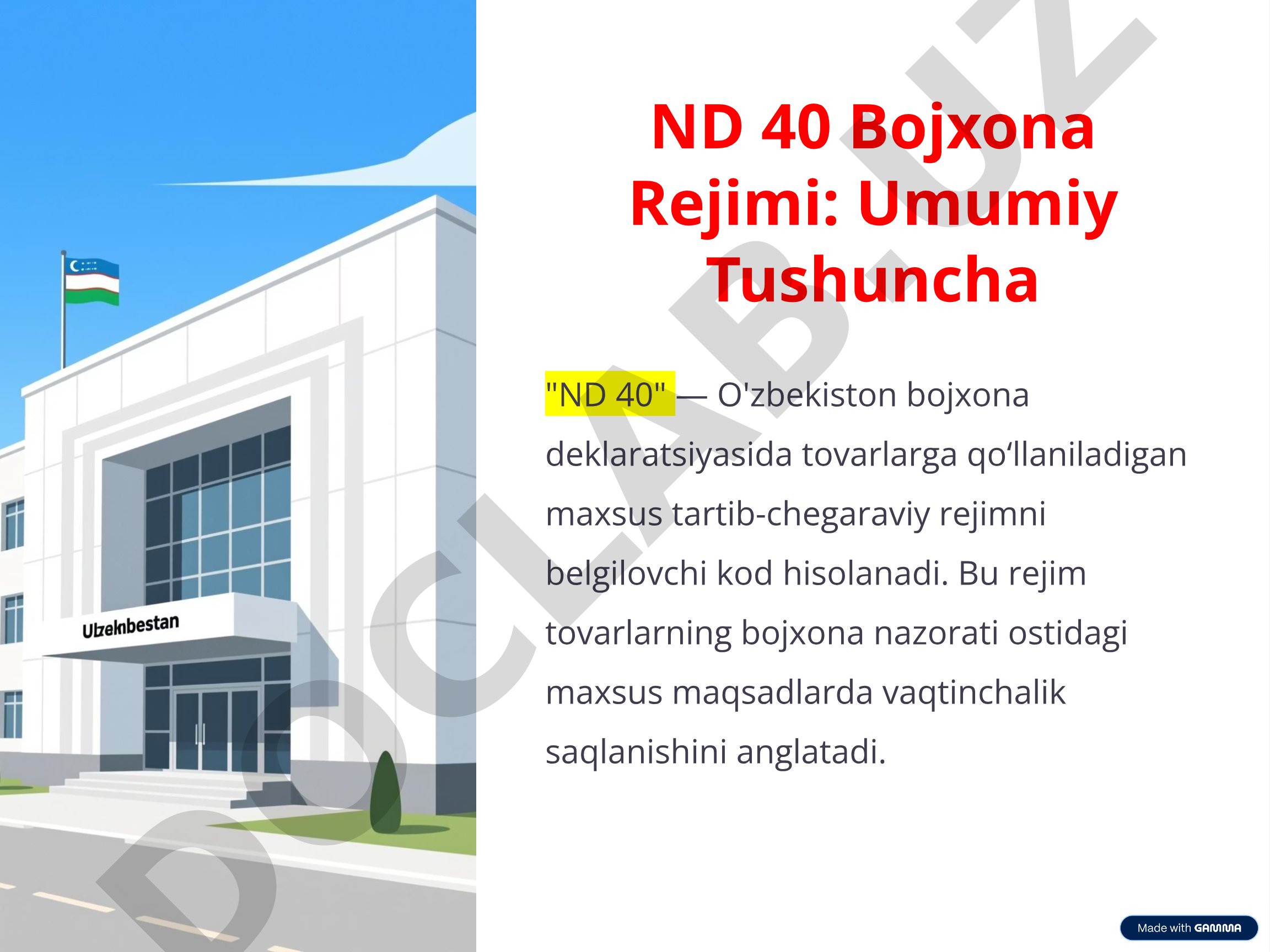 ND 40 Bojxona Rejimi: Umumiy Tushuncha