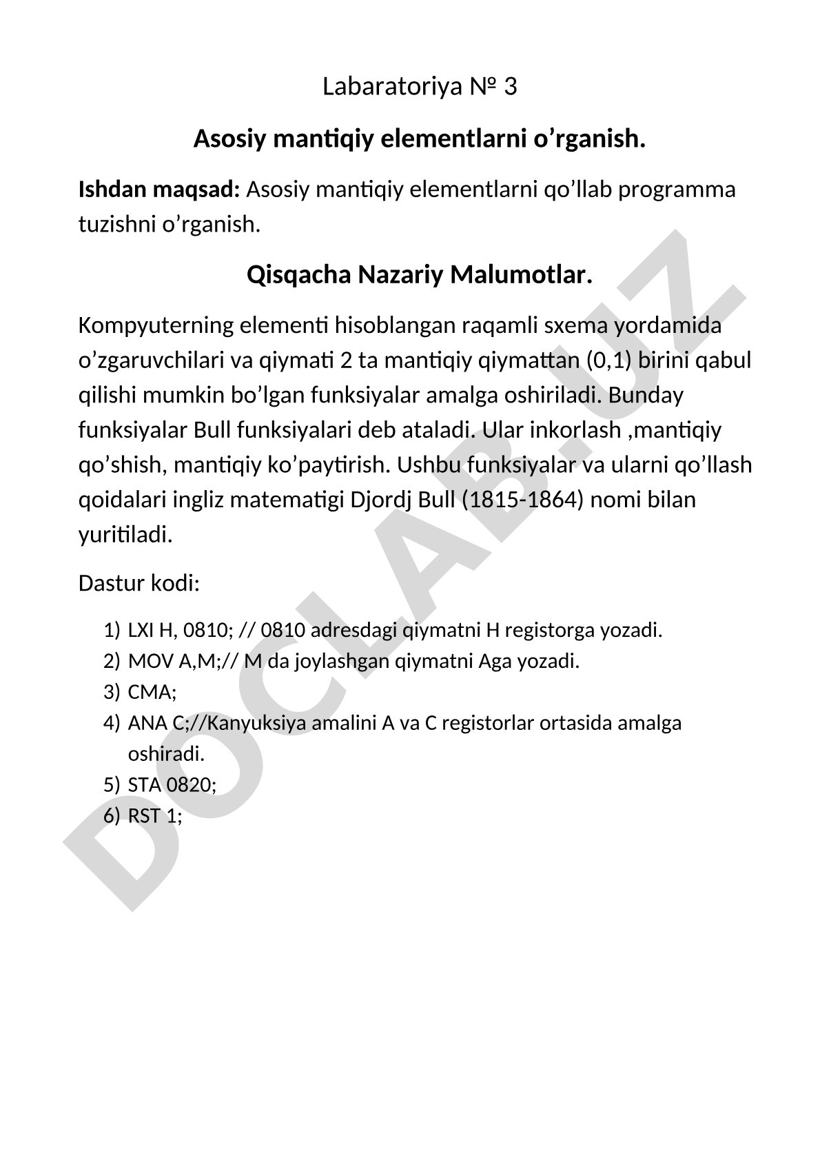 Asosiy mantiqiy elementlarni o'rganish