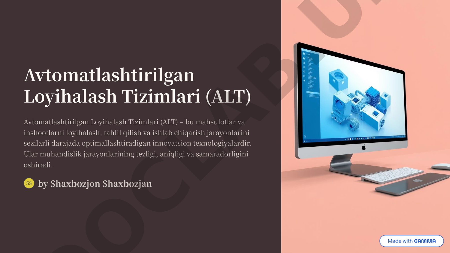 Avtomatlashtirilgan Loyihalash Tizimlari (ALT)