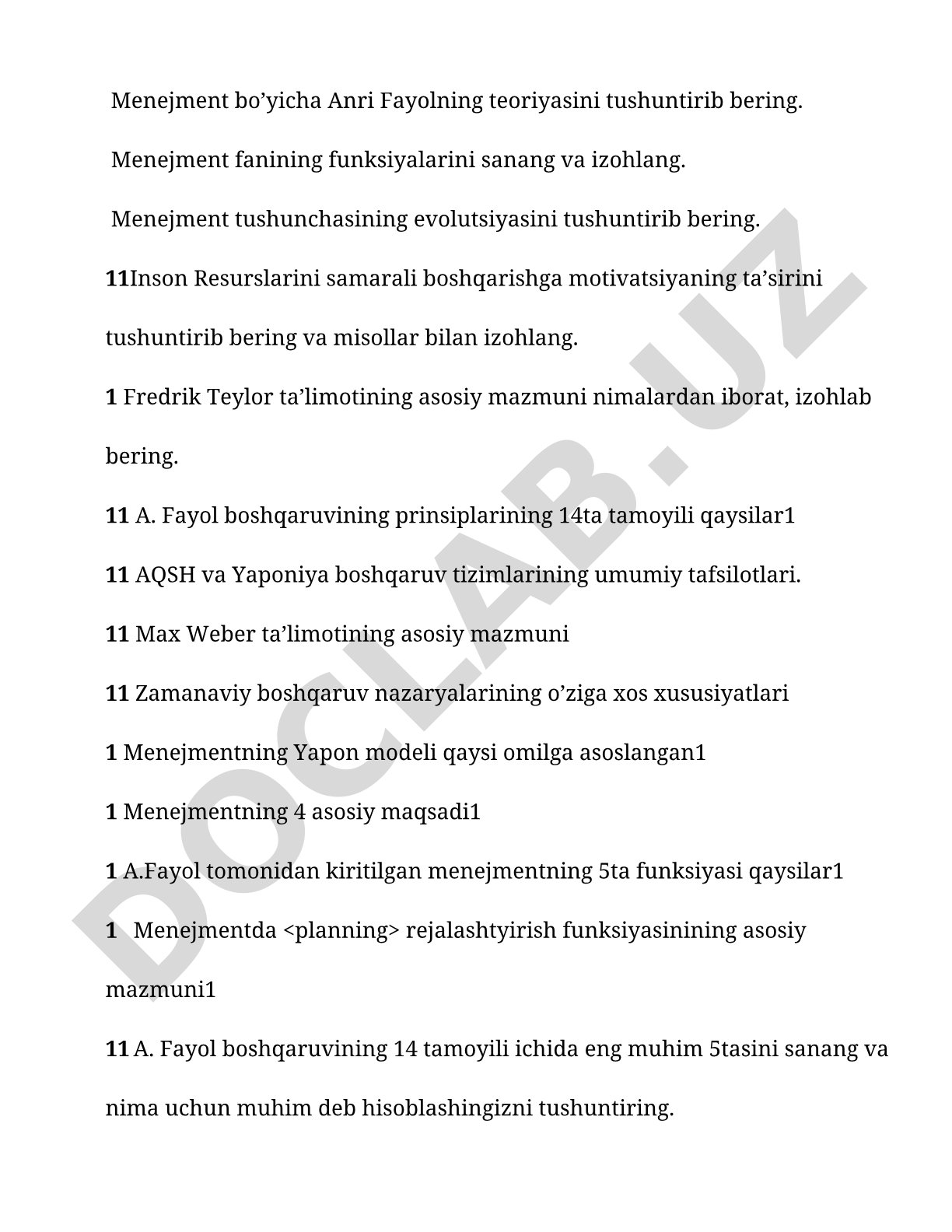 Menejment nazariyasi va boshqaruv funksiyalari