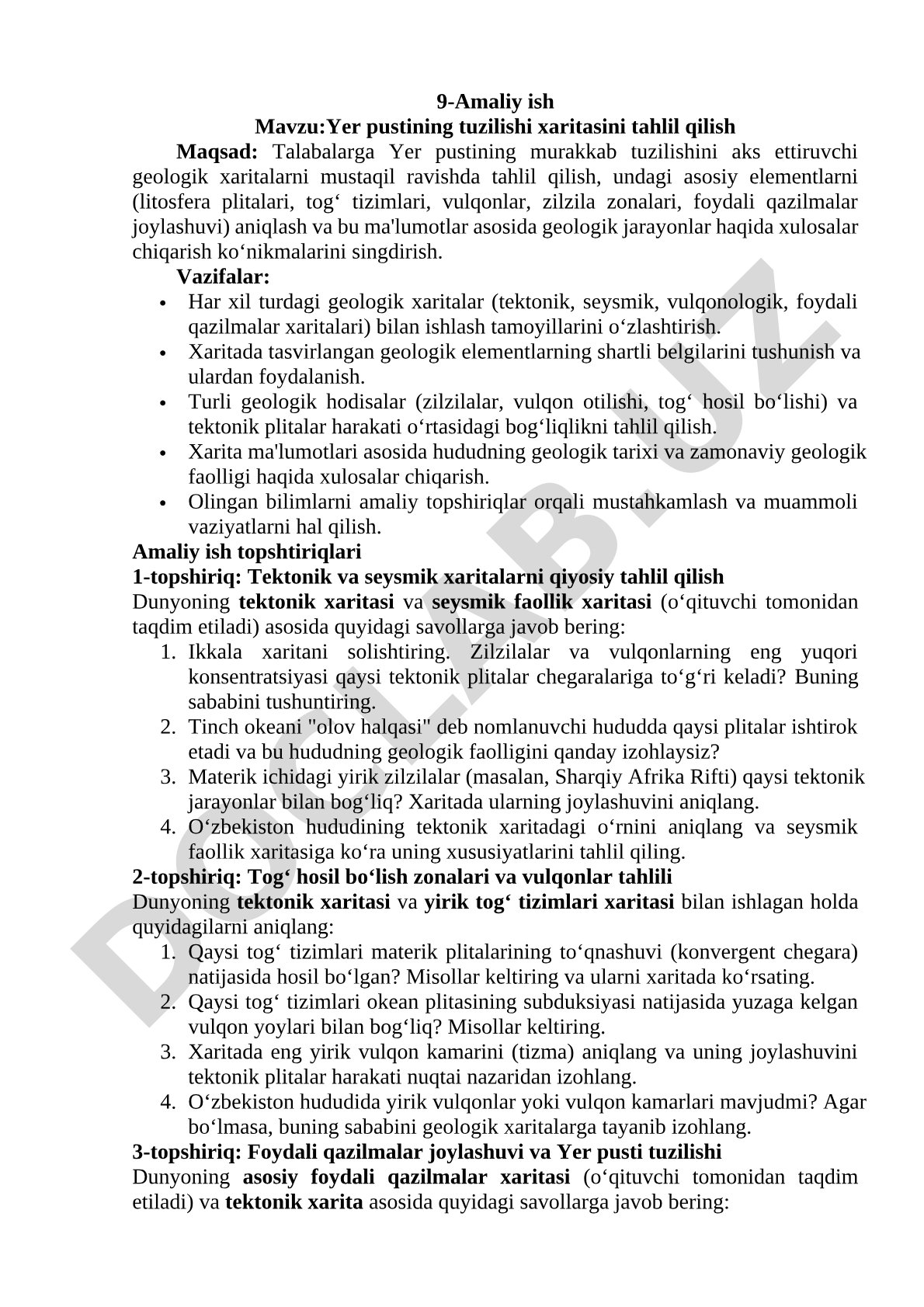 Yer pustining tuzilishi xaritasini tahlil qilish