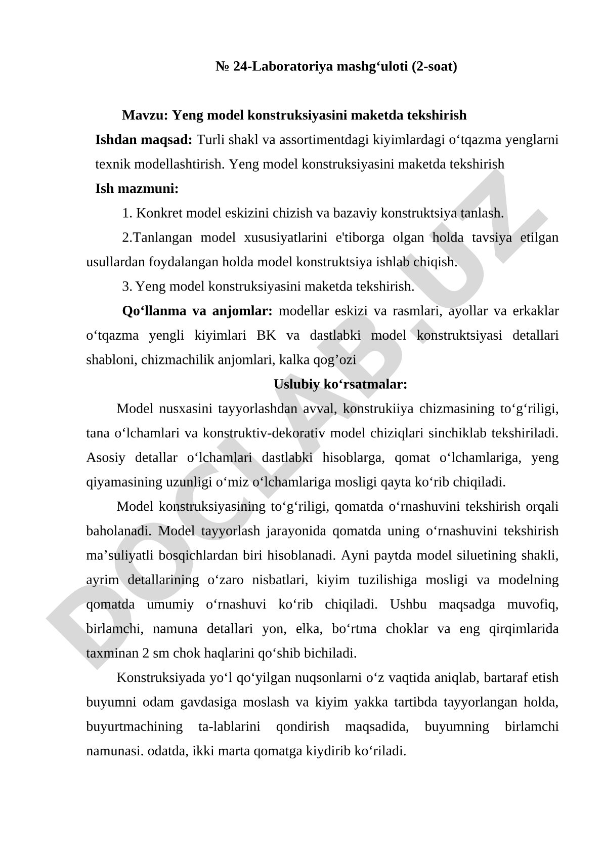 Yeng model konstruksiyasini maketda tekshirish