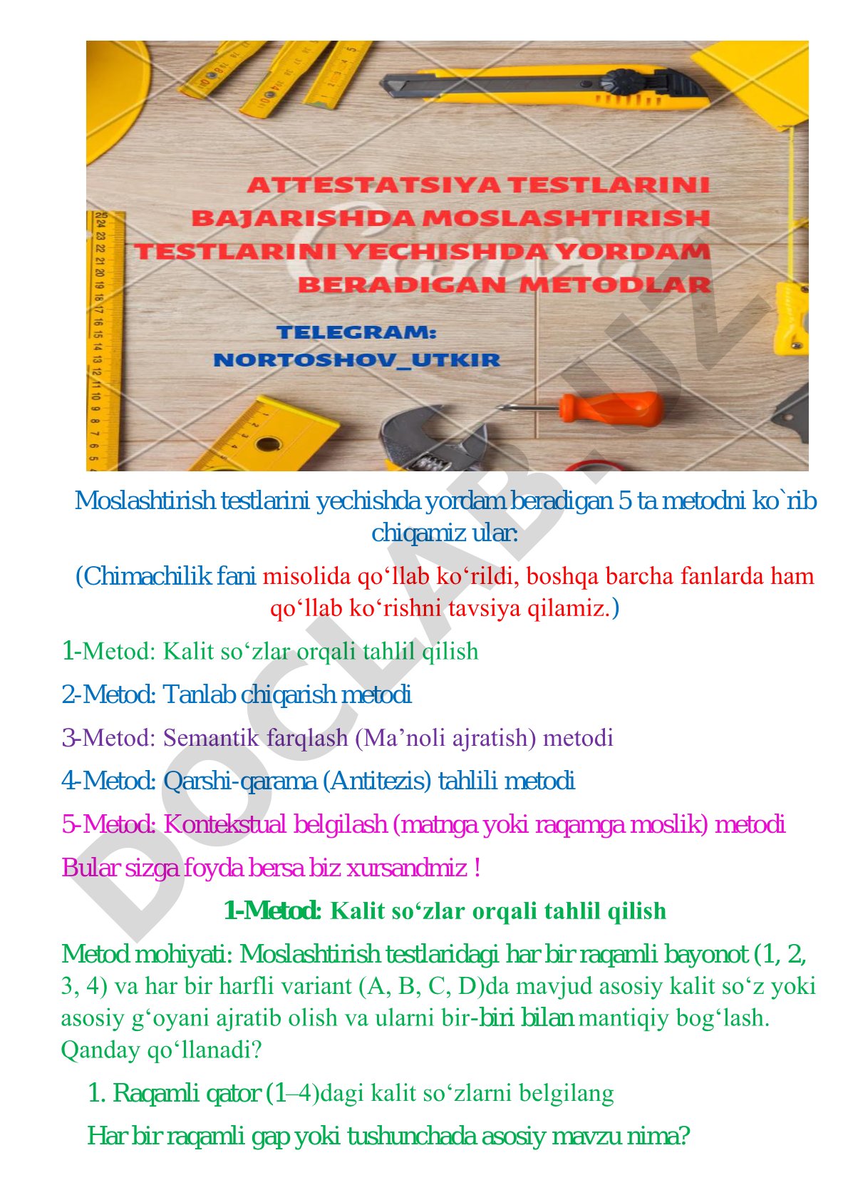 Moslashtirish testlarini yechishda yordam beradigan 5 ta metod