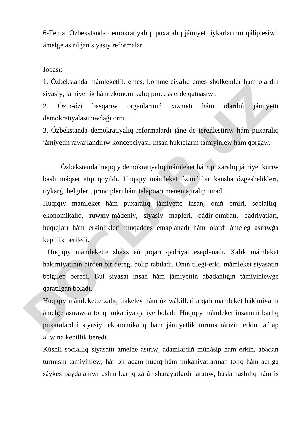 Ózbekstanda demokratiyalıq, puxaralıq jámiyet tiykarlarınıń qáliplesiwi, ámelge asırılǵan siyasiy reformalar