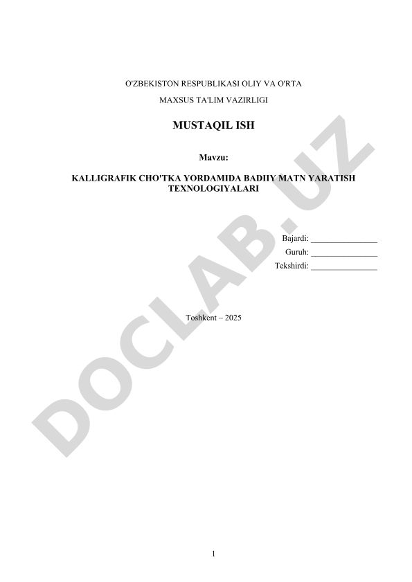 Kalligrafik cho'tka yordamida badiiy matn yaratish texnologiyalari