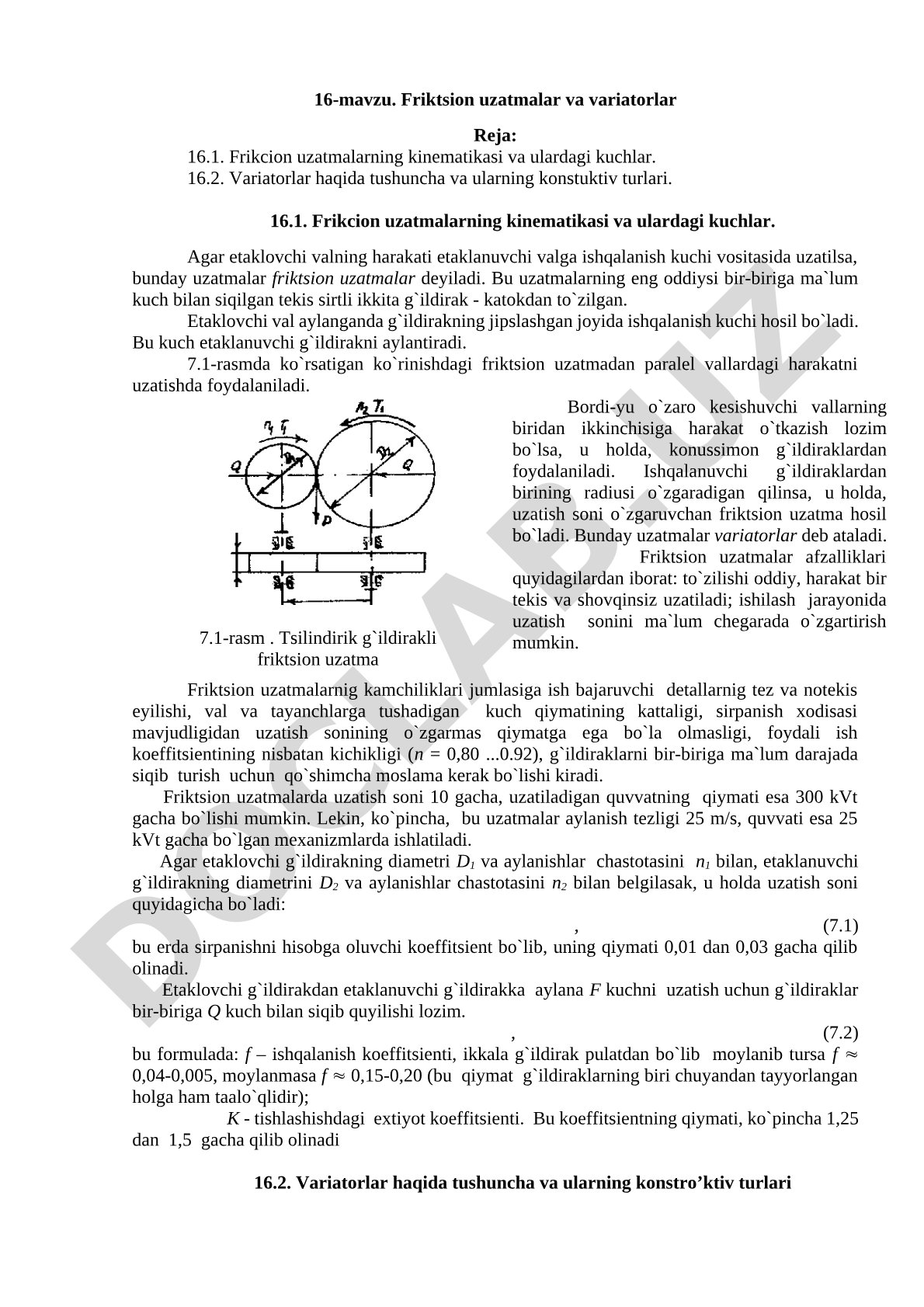 Friktsion uzatmalar va variatorlar