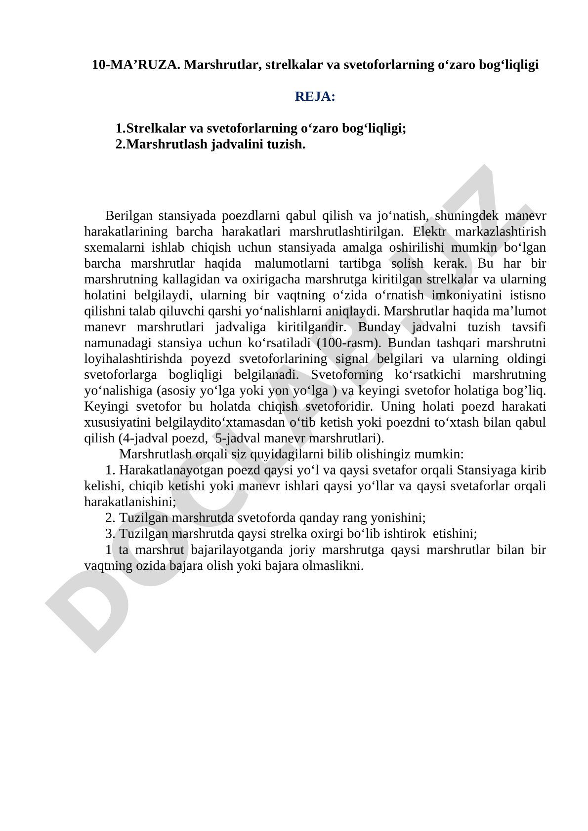Marshrutlar, strelkalar va svetoforlarning o‘zaro bog‘liqligi