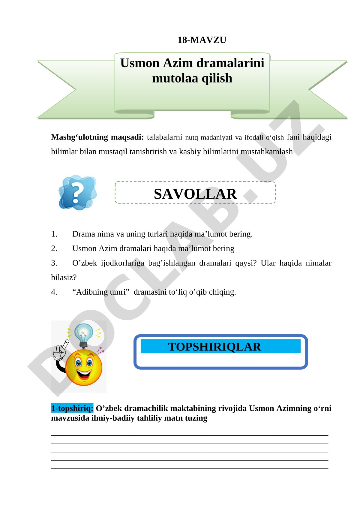 Usmon Azim dramalarini mutolaa qilish
