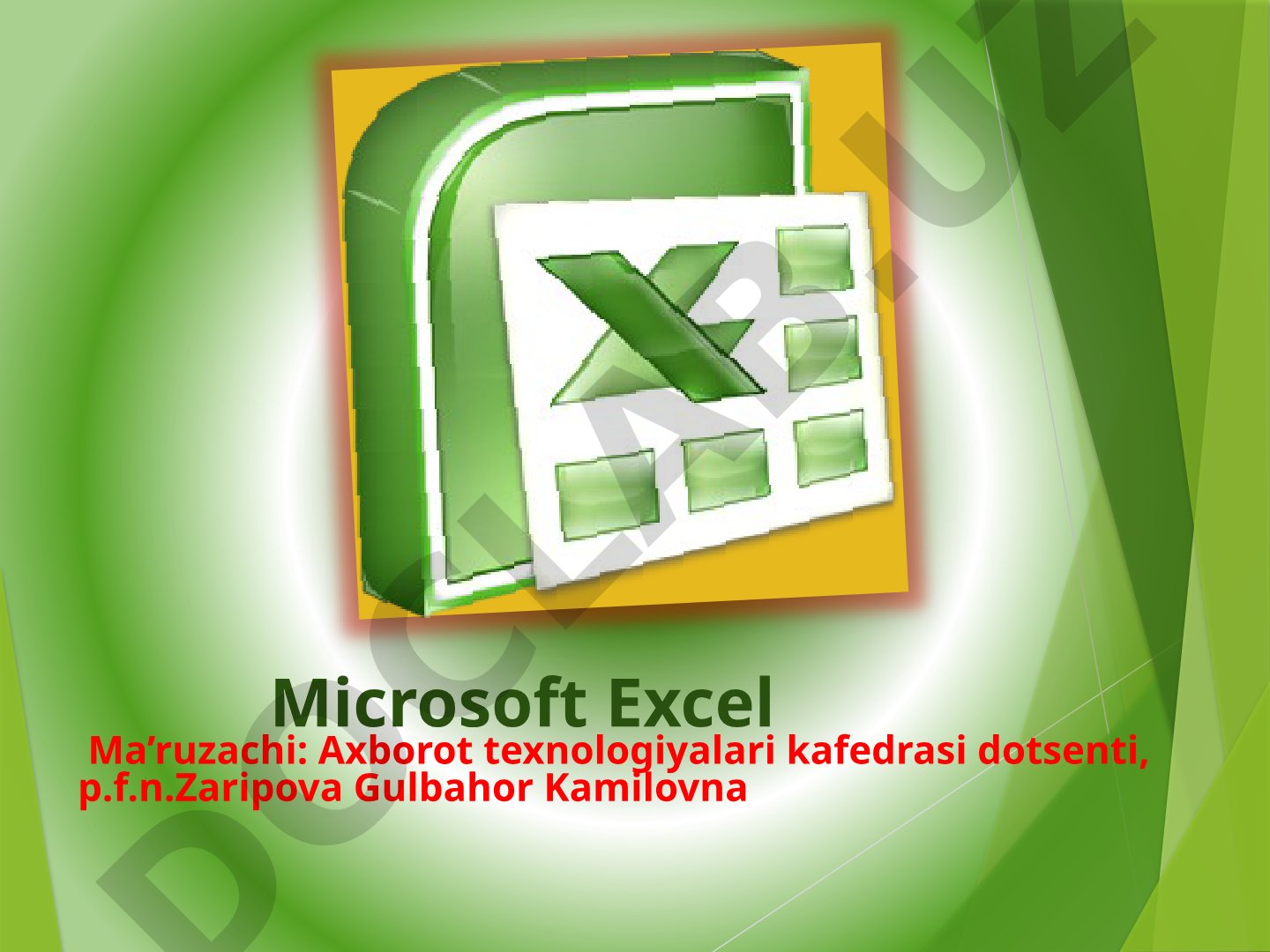Электрон жадвал мухаррирлари. MS Excel дастури