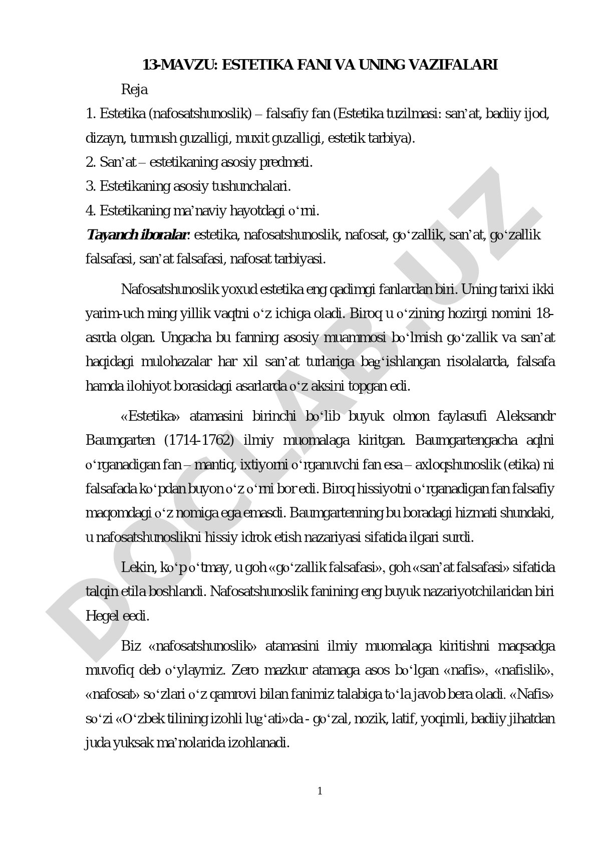 Estetika fani va uning vazifalari