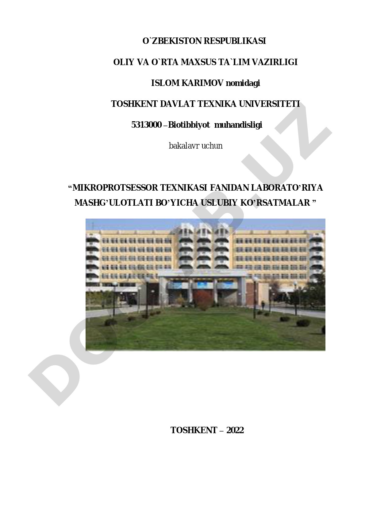Mikroprotsessor texnikasi fanidan laboratoriya mashg‘ulotlati bo‘yicha uslubiy ko‘rsatmalar