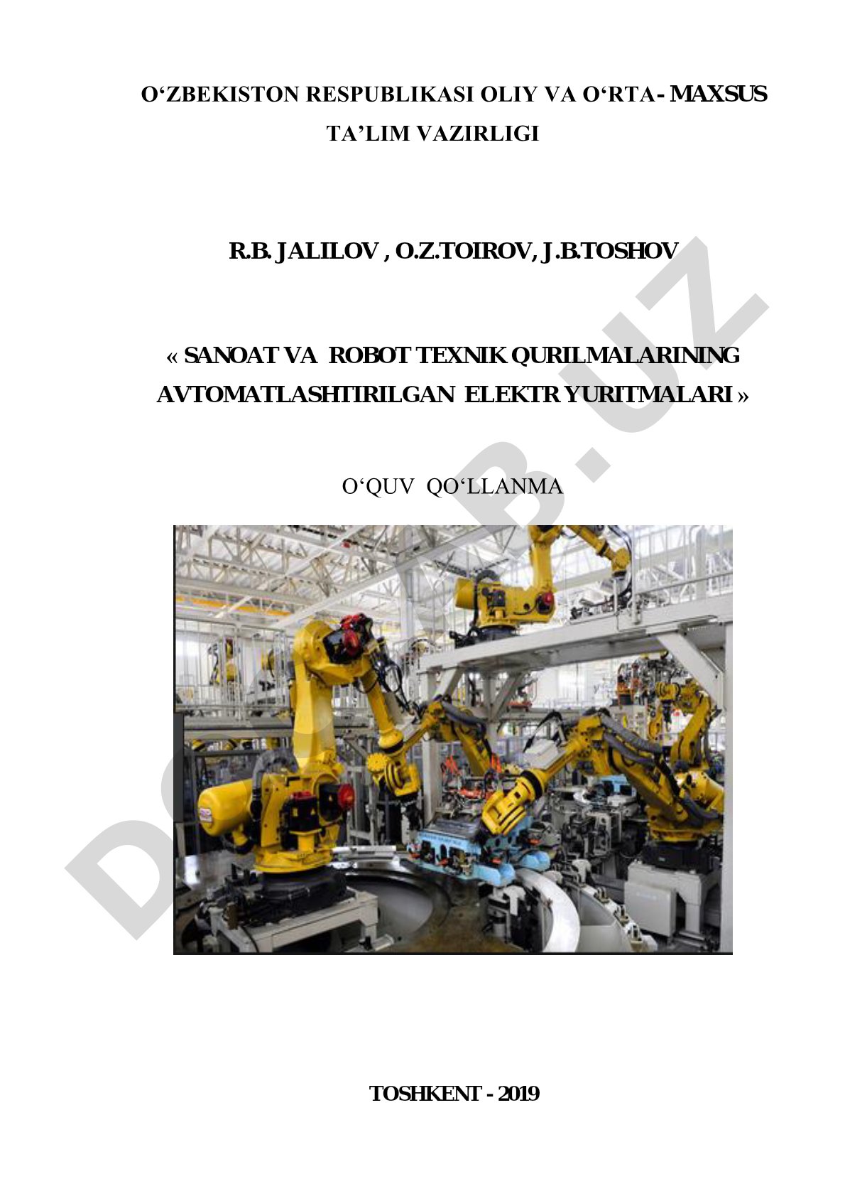 Sanoat va robot texnik qurilmalarining avtomatlashtirilgan elektr yuritmalari
