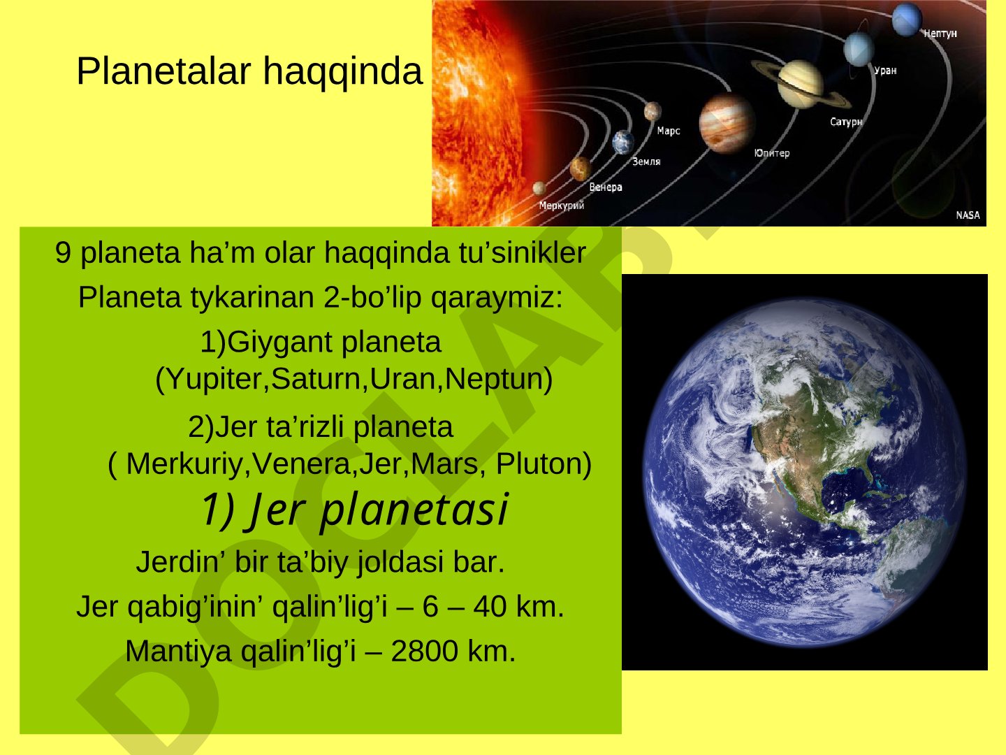 Planetalar haqqinda 9 planeta ha’m olar haqqinda tu’sinikler