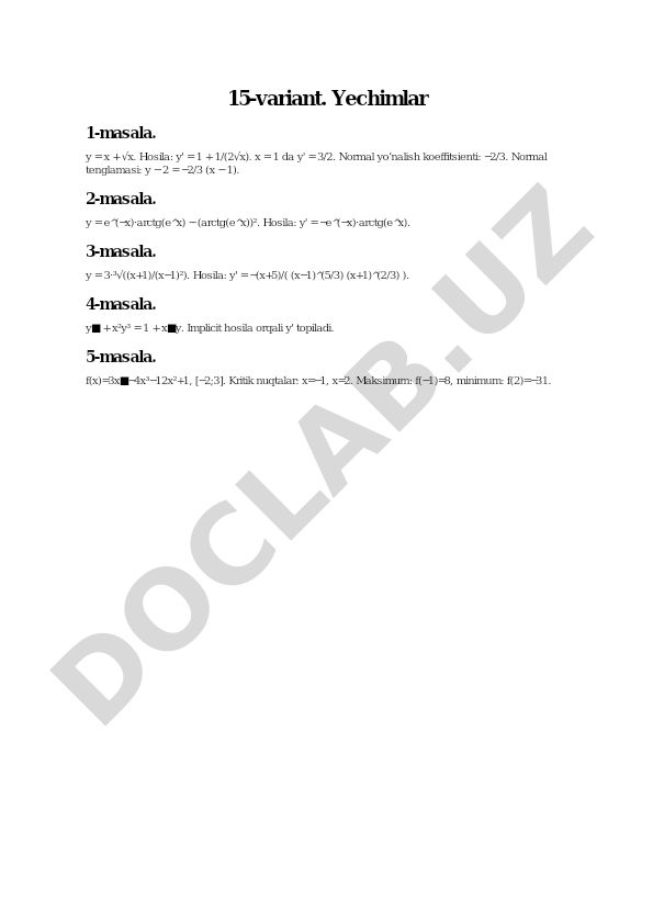 Matematik analiz masalalari yechimlari (15-variant)