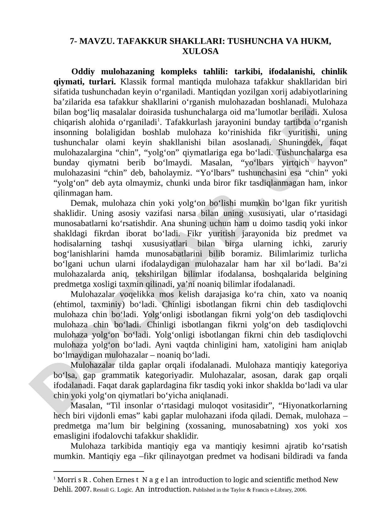 TAFAKKUR SHAKLLARI: TUSHUNCHA VA HUKM, XULOSA