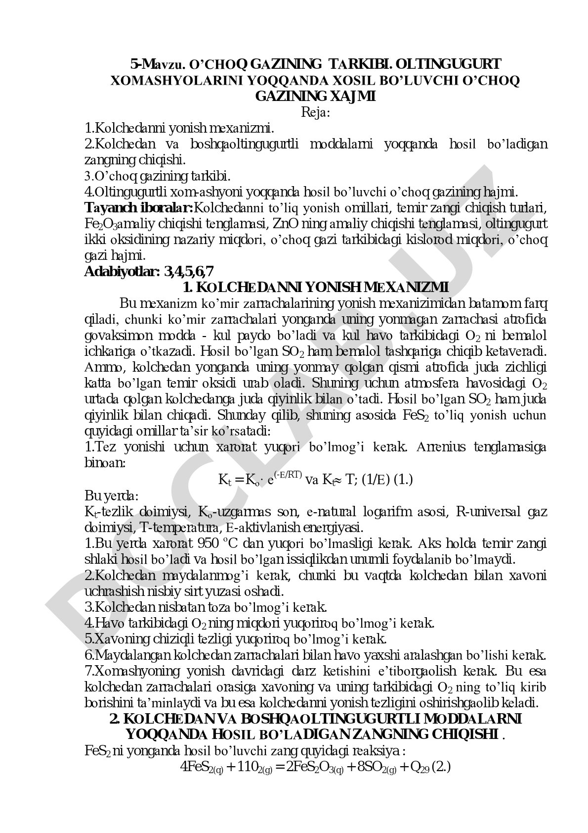 O'choq gazining tarkibi va oltingugurt xomashyolarini yoqqanda hosil bo'luvchi o'choq gazining hajmi