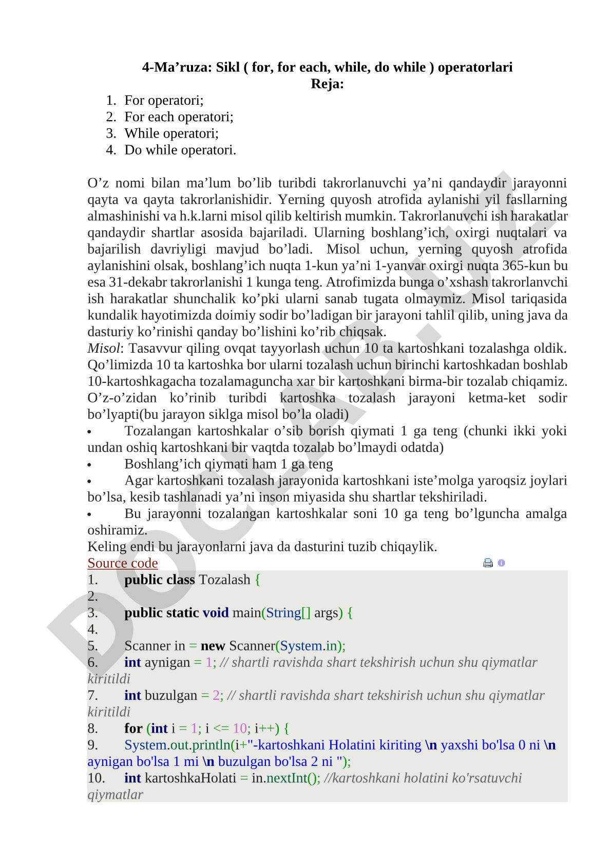 Sikl ( for, for each, while, do while ) operatorlari