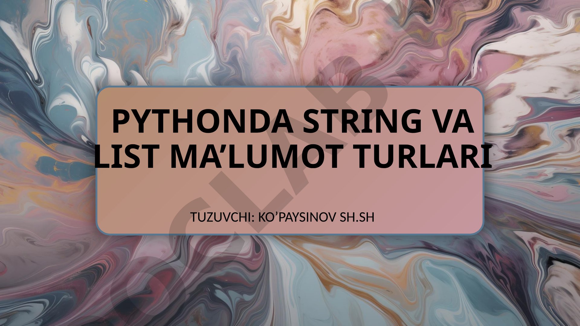 Avvalgi darsda ko'rganimizdek, o'zgaruvchiga matn yuklash uchun matn qo'shtirnoq (" ") ,birtirnoq (‘