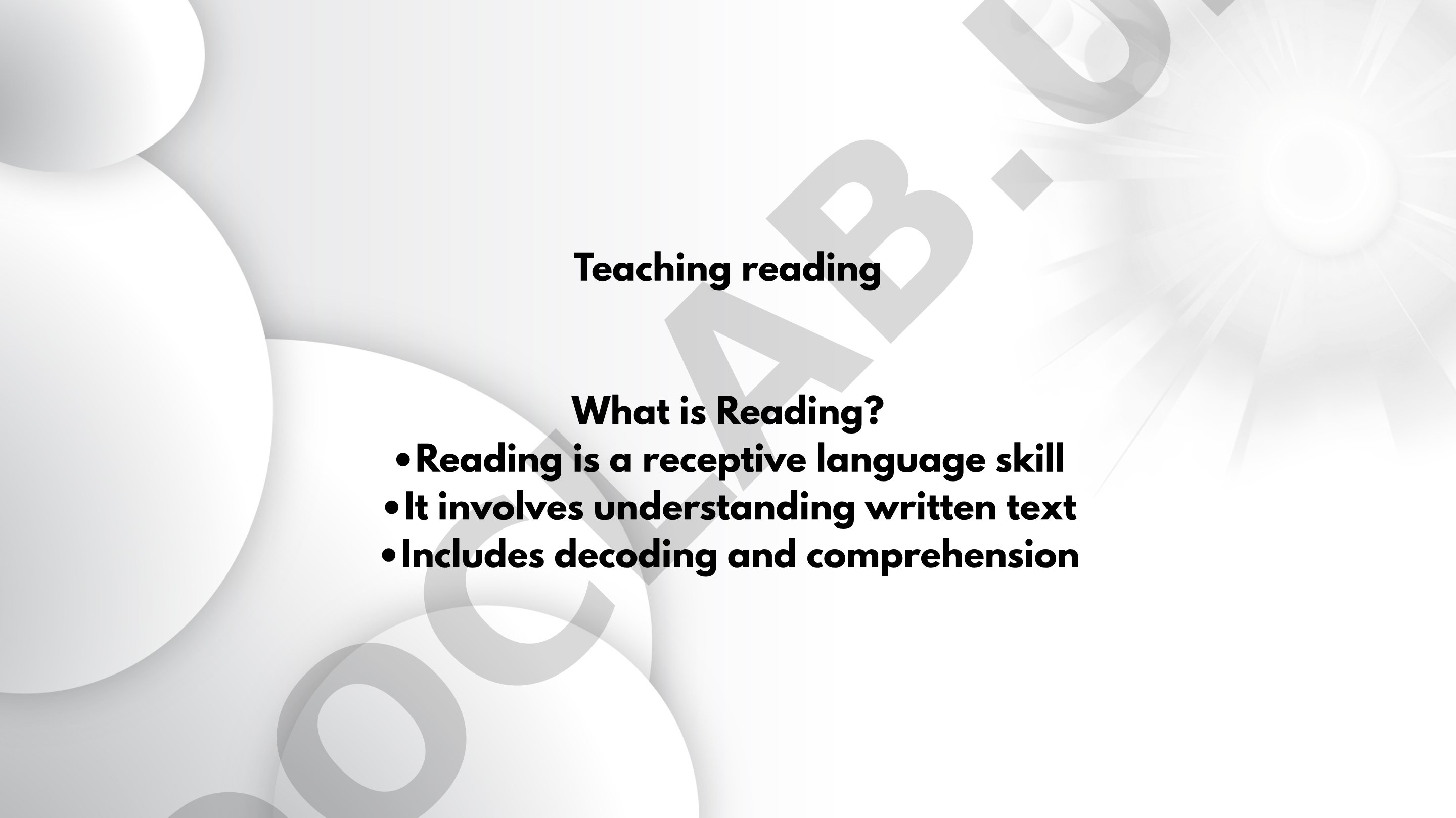 The document covers teaching reading skills, strategies, activities, and tips