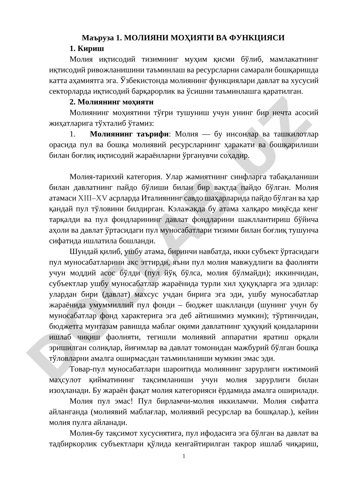 МОЛИЯНИ МОҲИЯТИ ВА ФУНКЦИЯСИ 1