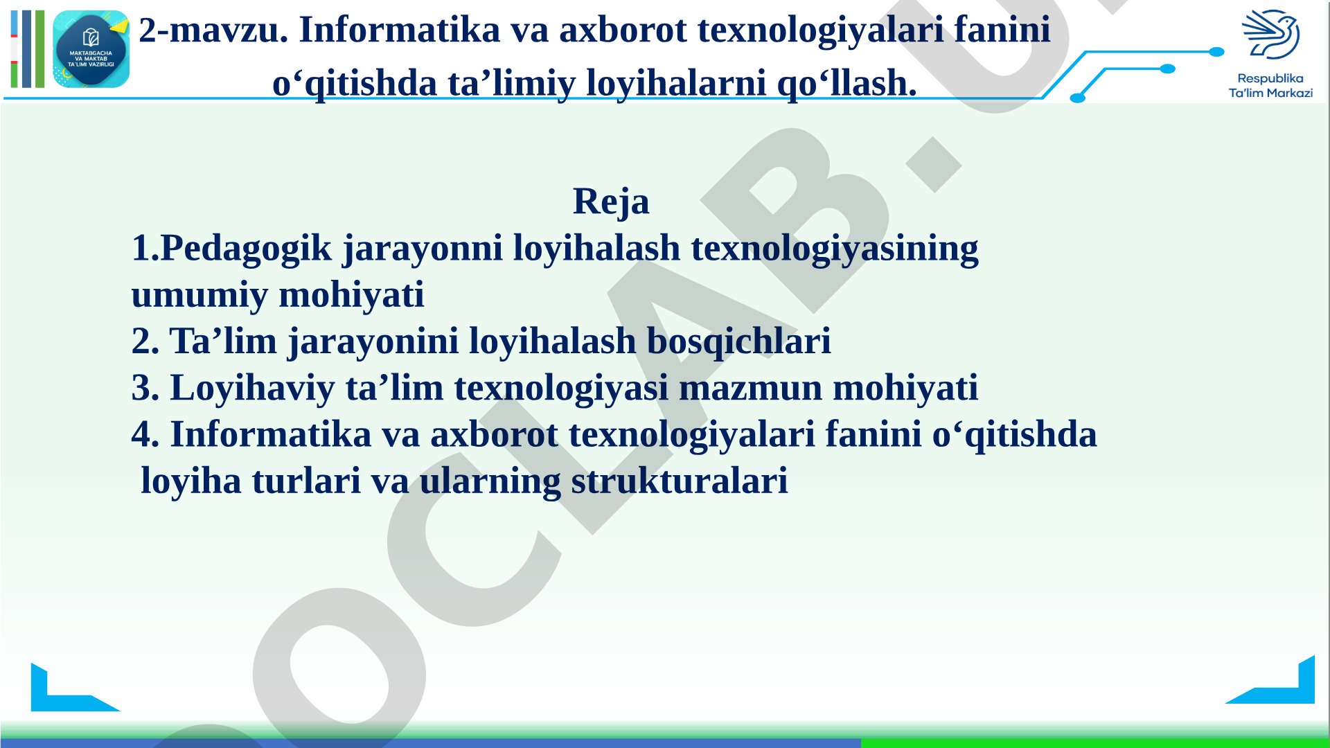 Informatika va axborot texnologiyalari fanini o‘qitishda ta’limiy loyihalarni qo‘llash