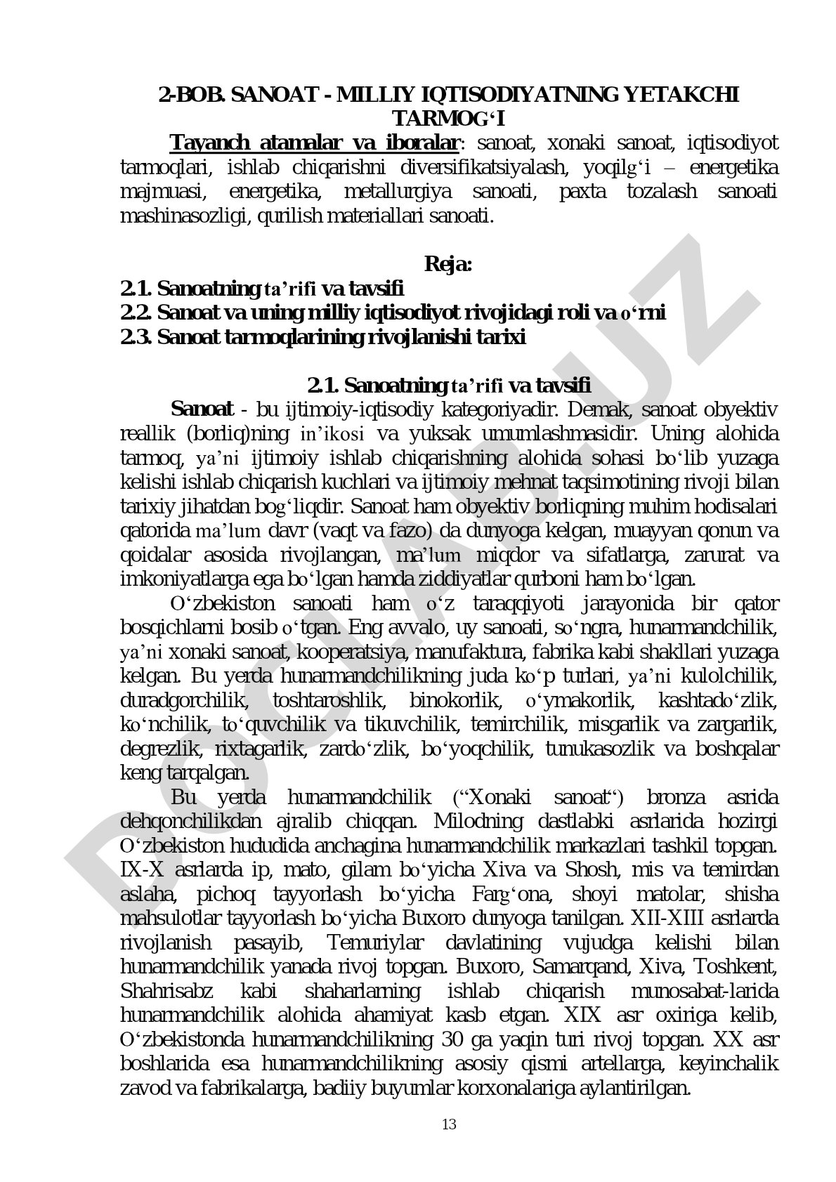 Sanoat - milliy iqtisodiyotning yetakchi tarmog‘i