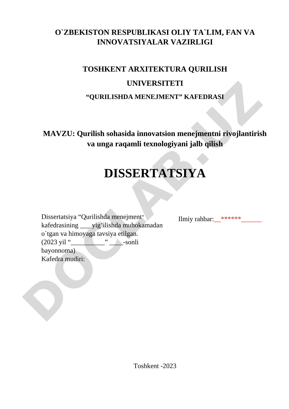 Qurilish sohasida innovatsion menejmentni rivojlantirish va unga raqamli texnologiyani jalb qilish