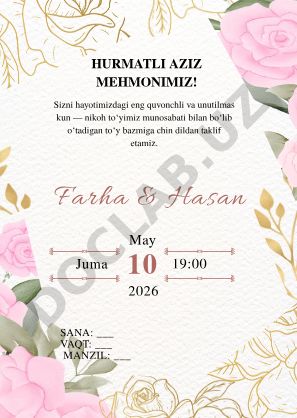 Farha va Hasanning nikoh to‘yi taklifnomasi