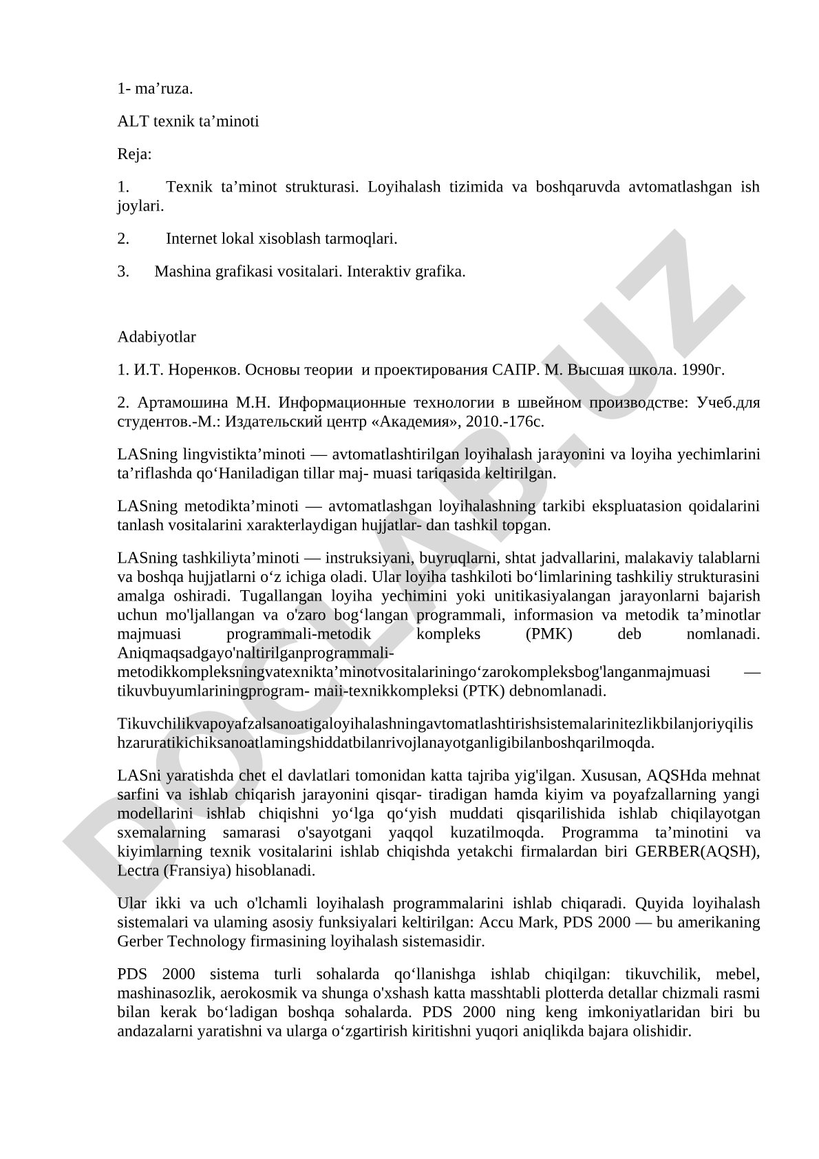 Avtomatlashgan loyihalash tizimlarining texnik va dasturiy ta'minoti haqida