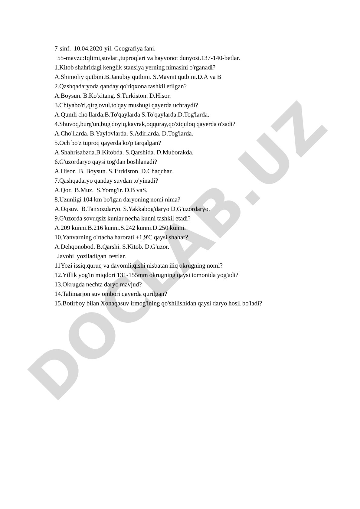 Iqlimi, suvlari, tuproqlari va hayvonot dunyosi