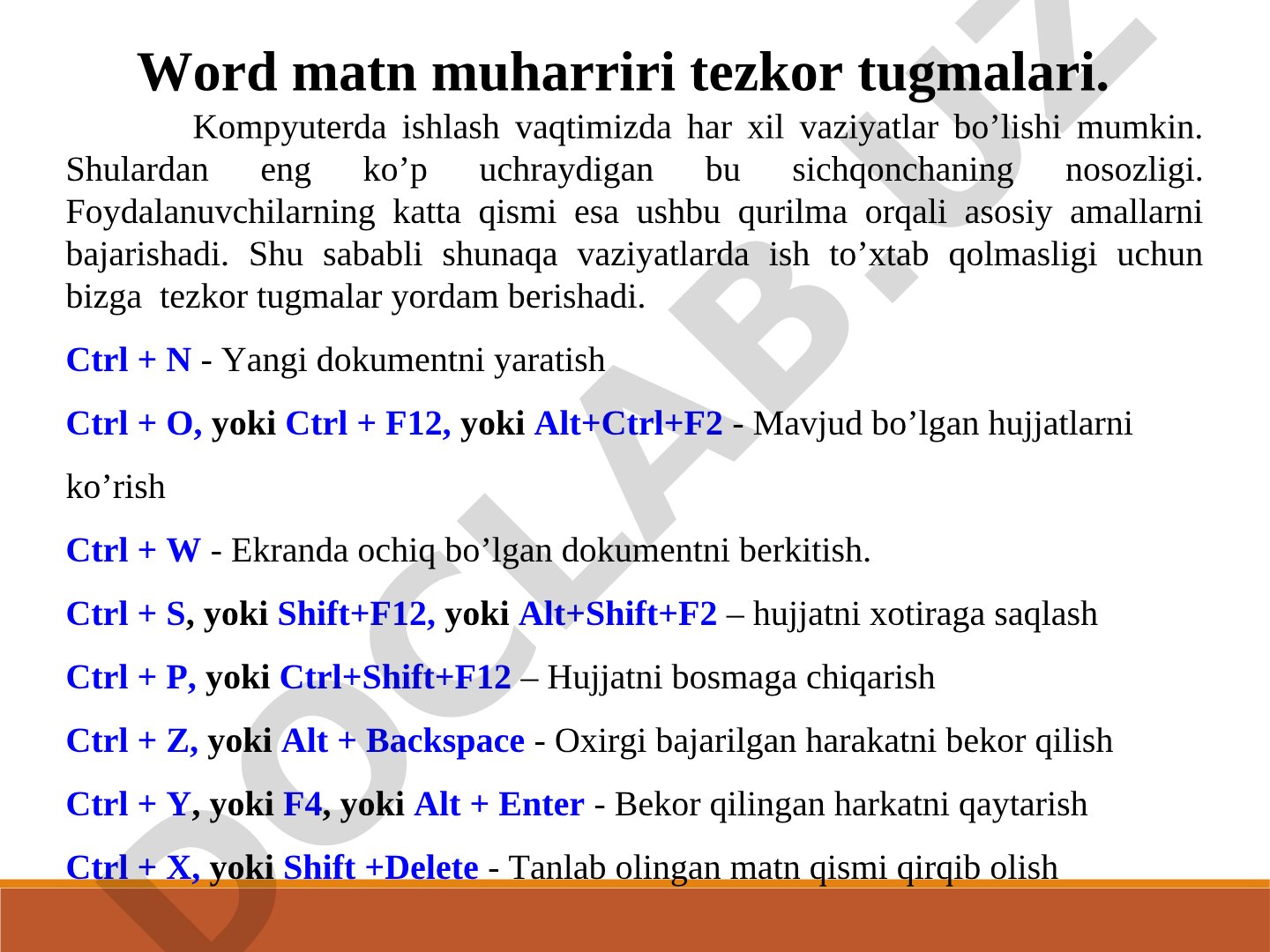 Word matn muharriri tezkor tugmalari