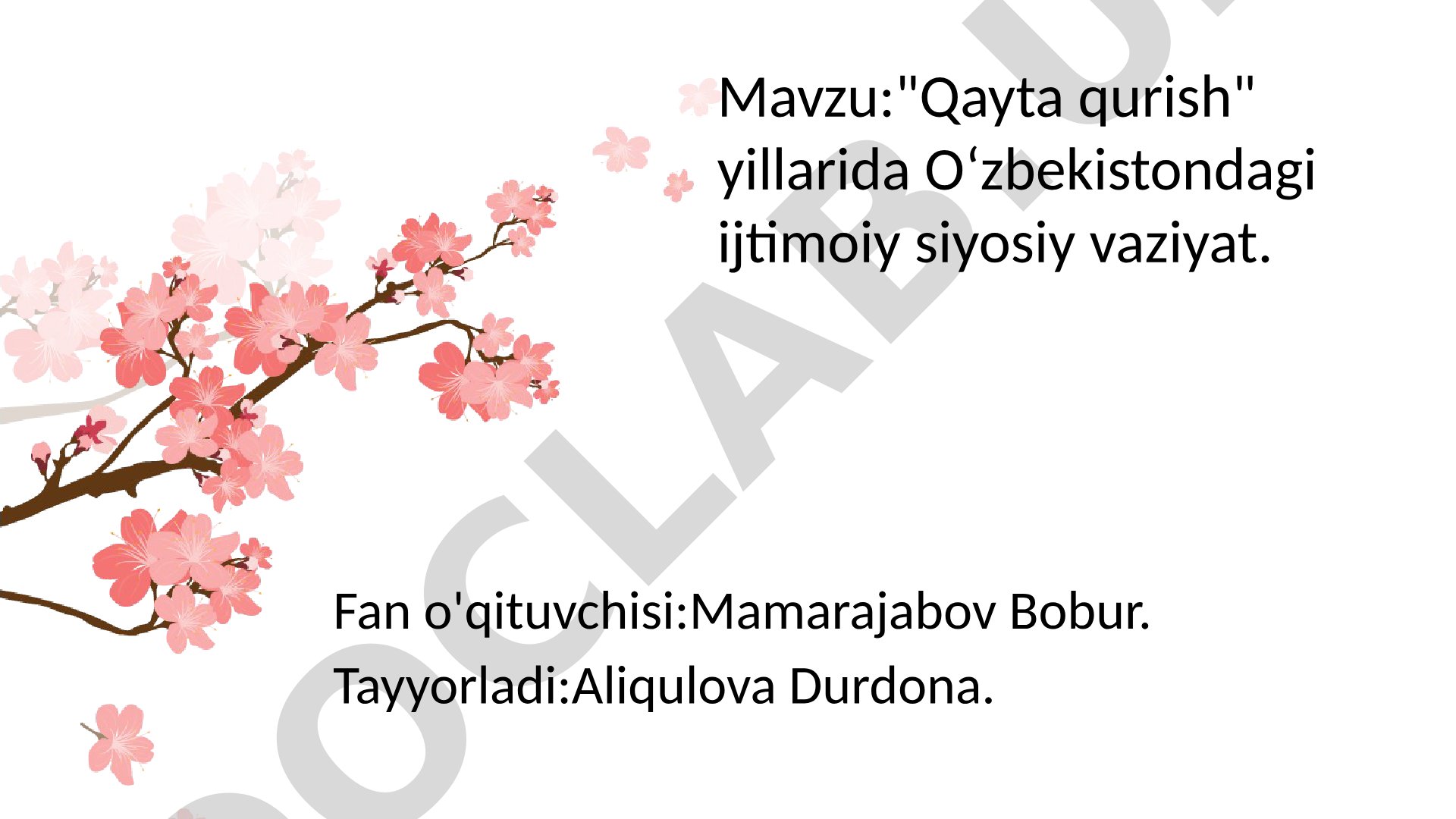 Qayta qurish yillarida Oʻzbekistondagi ijtimoiy siyosiy vaziyat