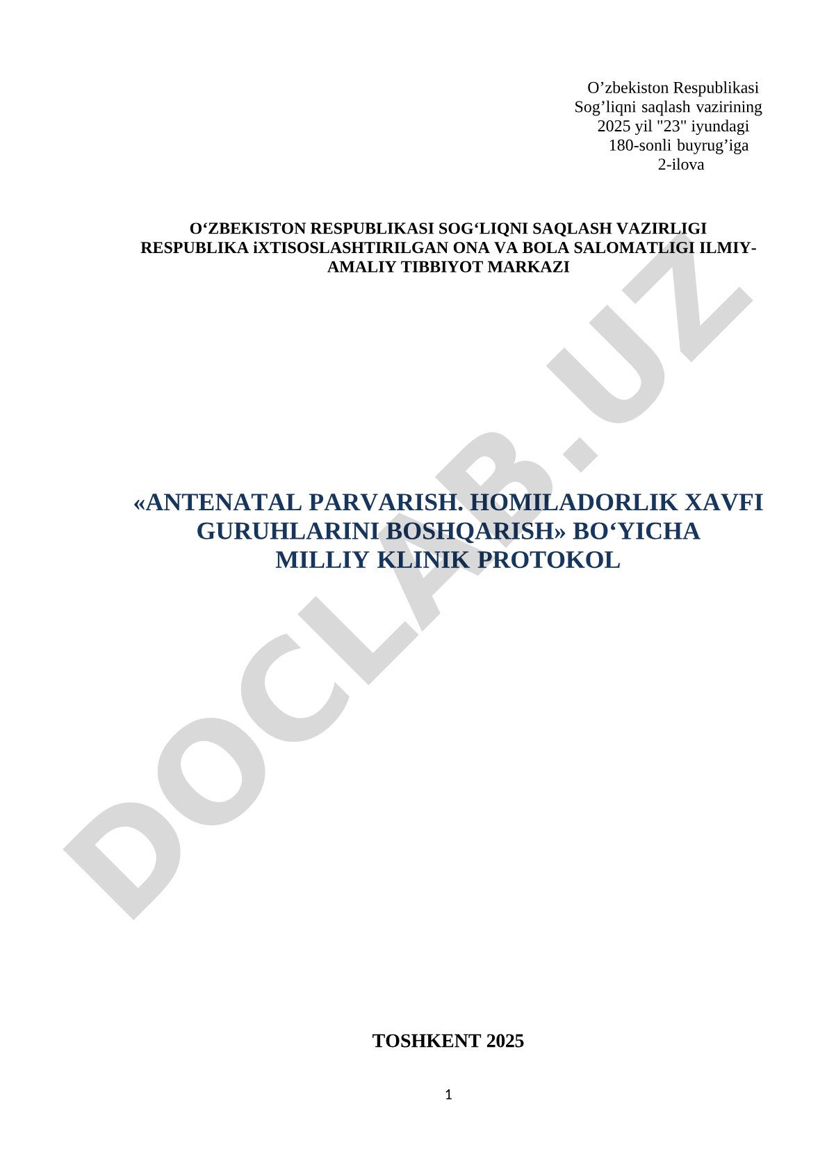 Antenatal parvarish. Homiladorlik xavfi guruhlarini boshqarish