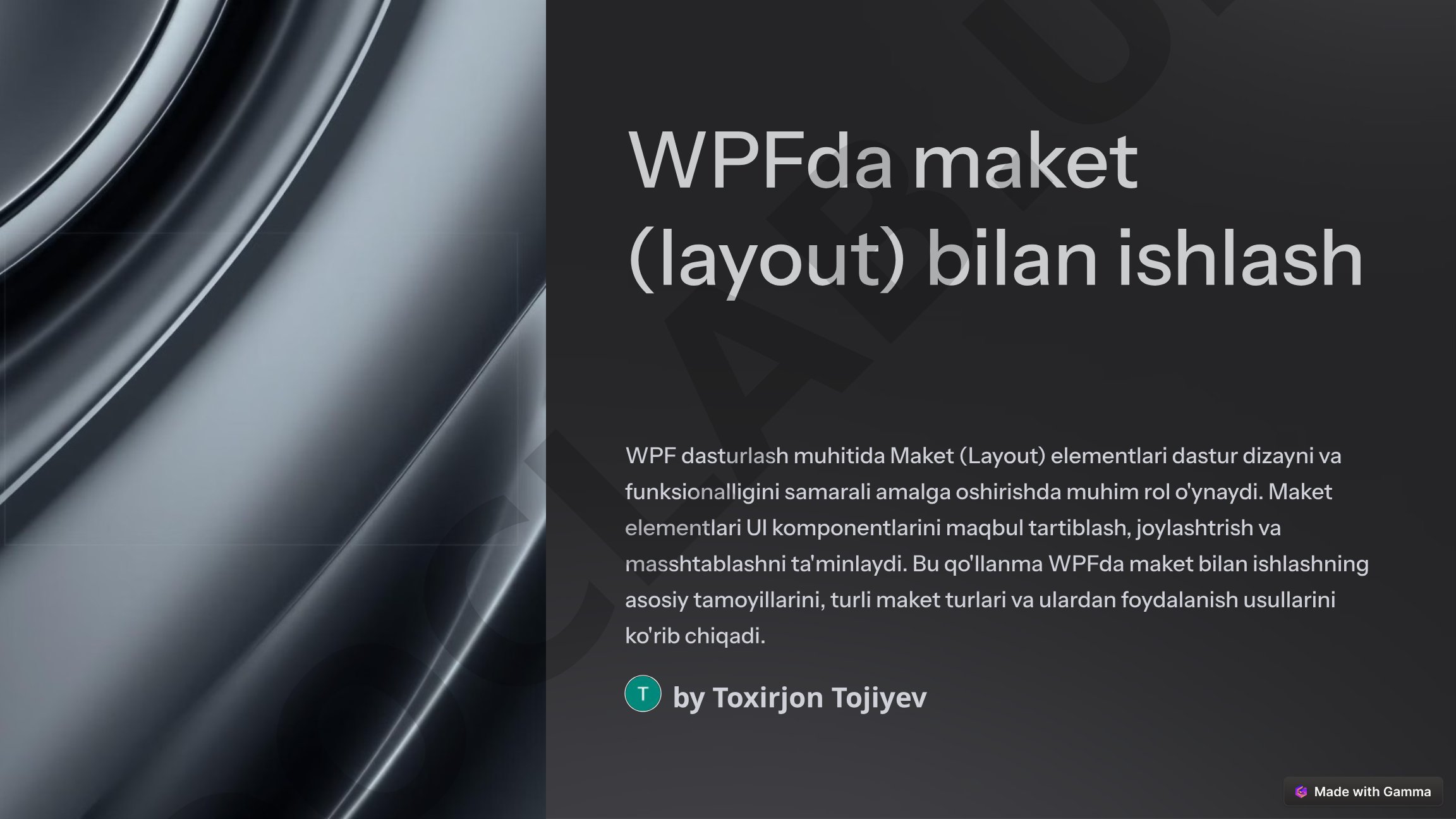 WPFda maket (layout) bilan ishlash