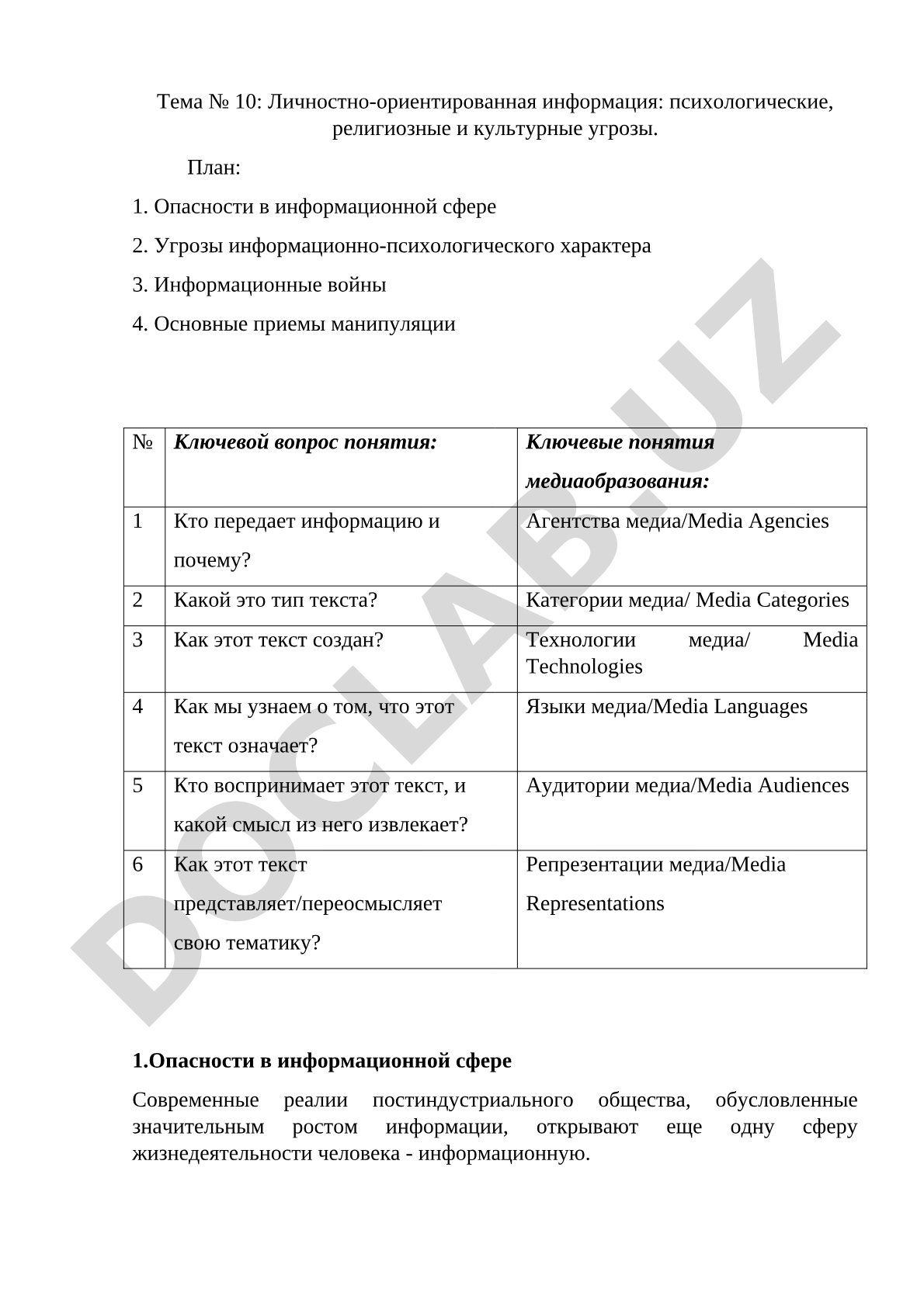 Личностно-ориентированная информация: психологические, религиозные и культурные угрозы