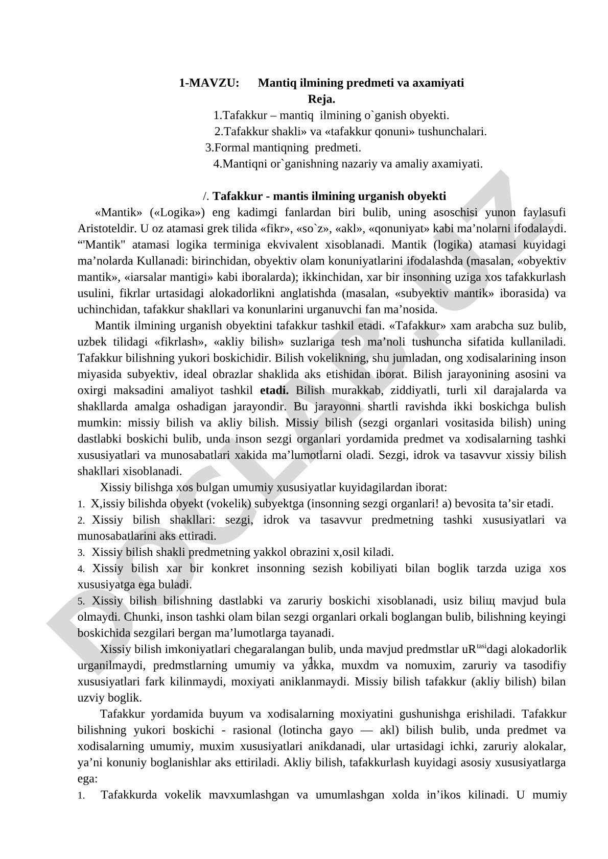 Mantiq ilmining predmeti va axamiyati
