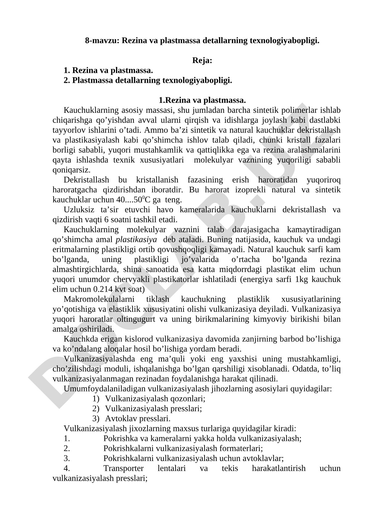 Rezina va plastmassa detallarning texnologiyabopligi
